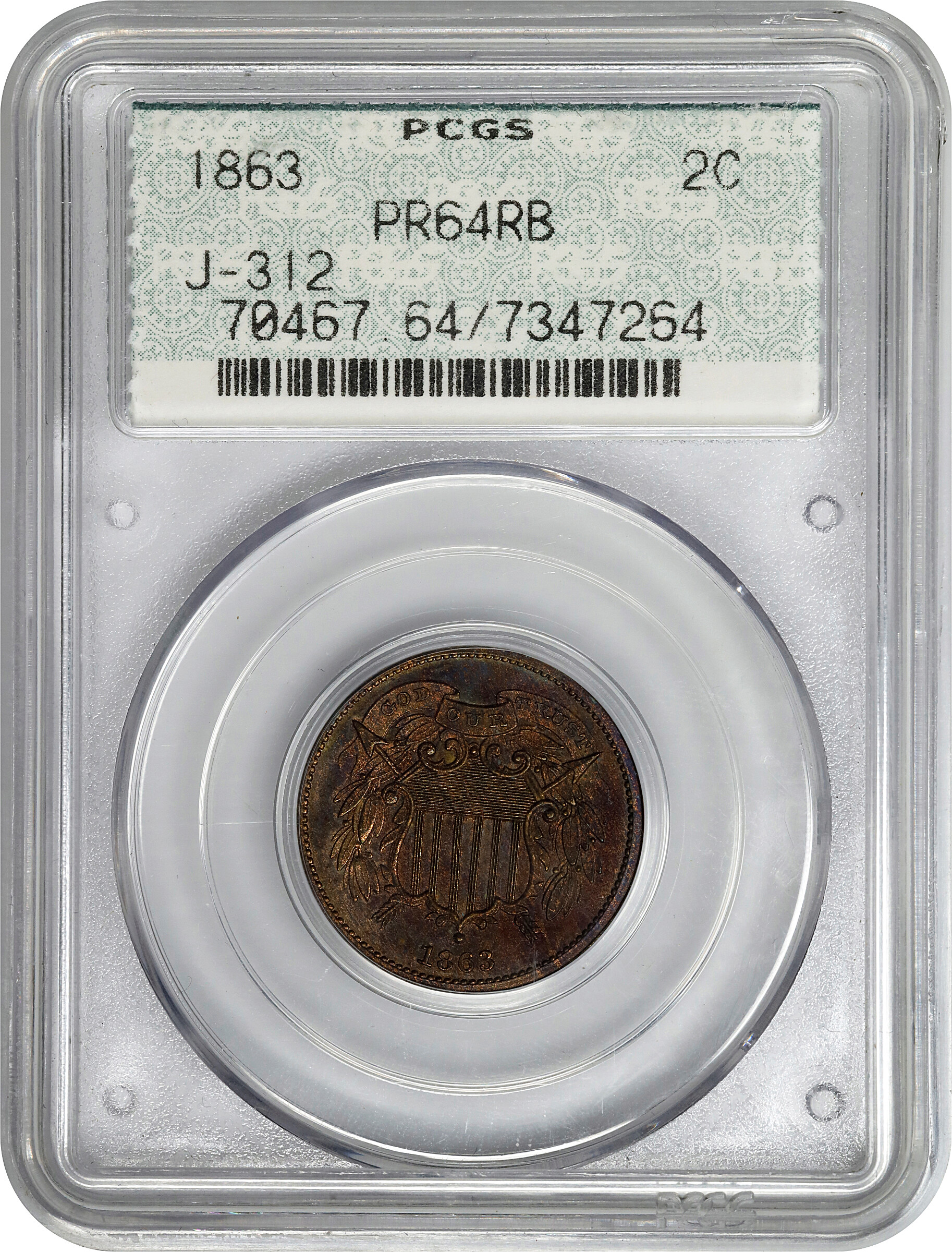 1863 P2c Copper, J-312 PR RB PR61 RB thumbnail 10