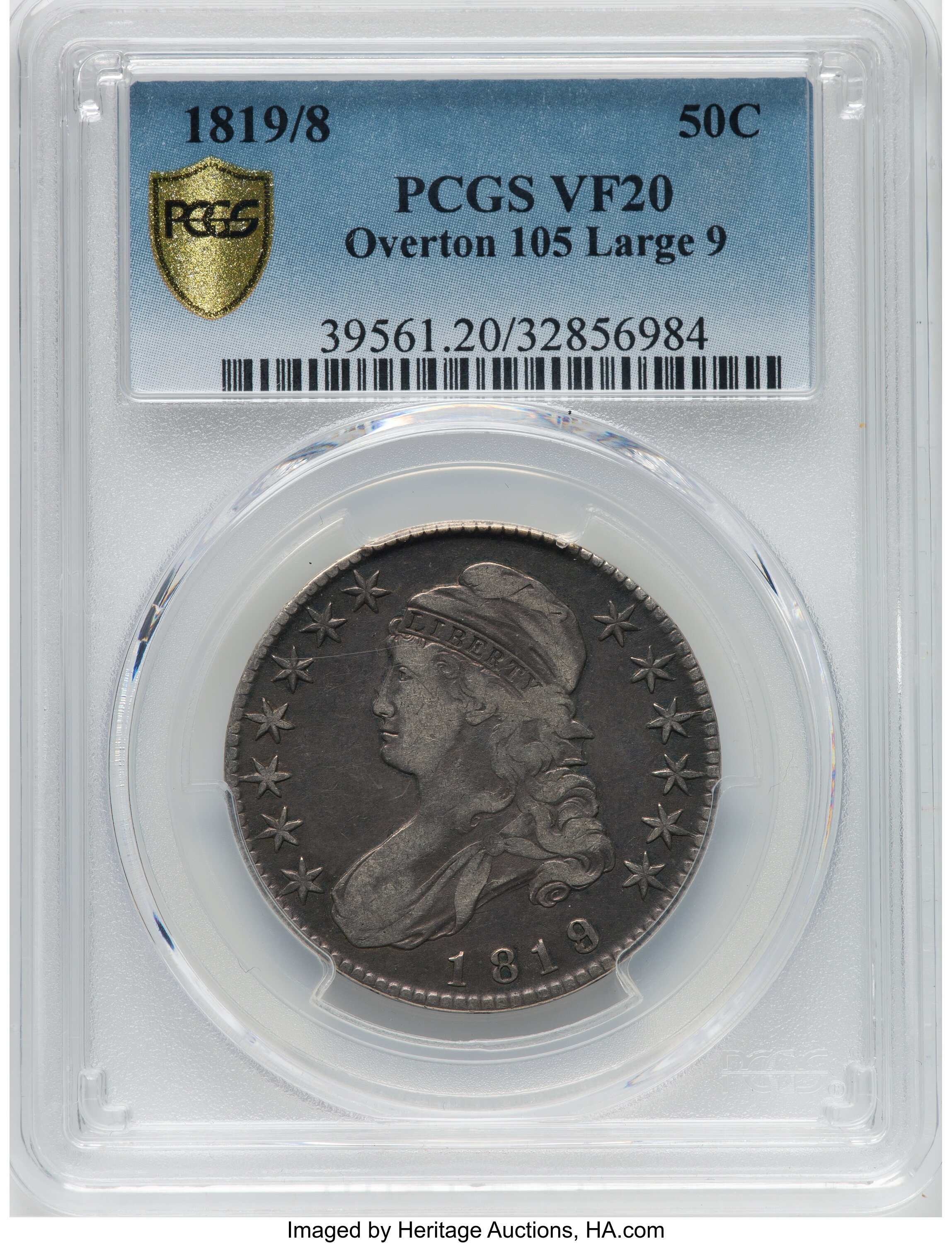 1819/8 50c Large 9, Pointed 1s, O-105 AG3 CAC thumbnail 10