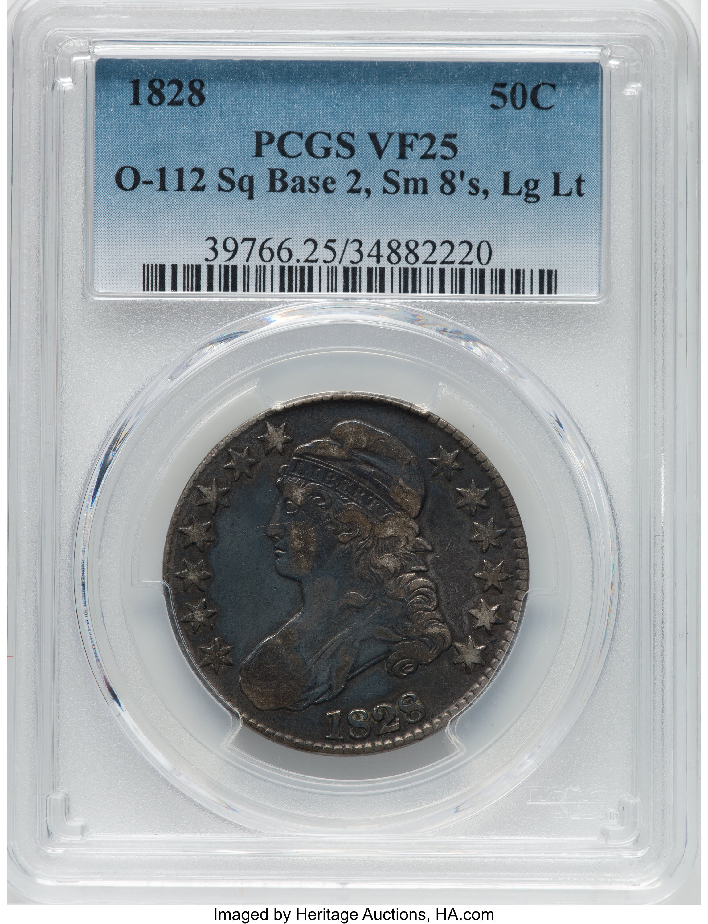 1828 50c Square Base 2, Small 8s, Large Letters, O-112 VF20 thumbnail 4