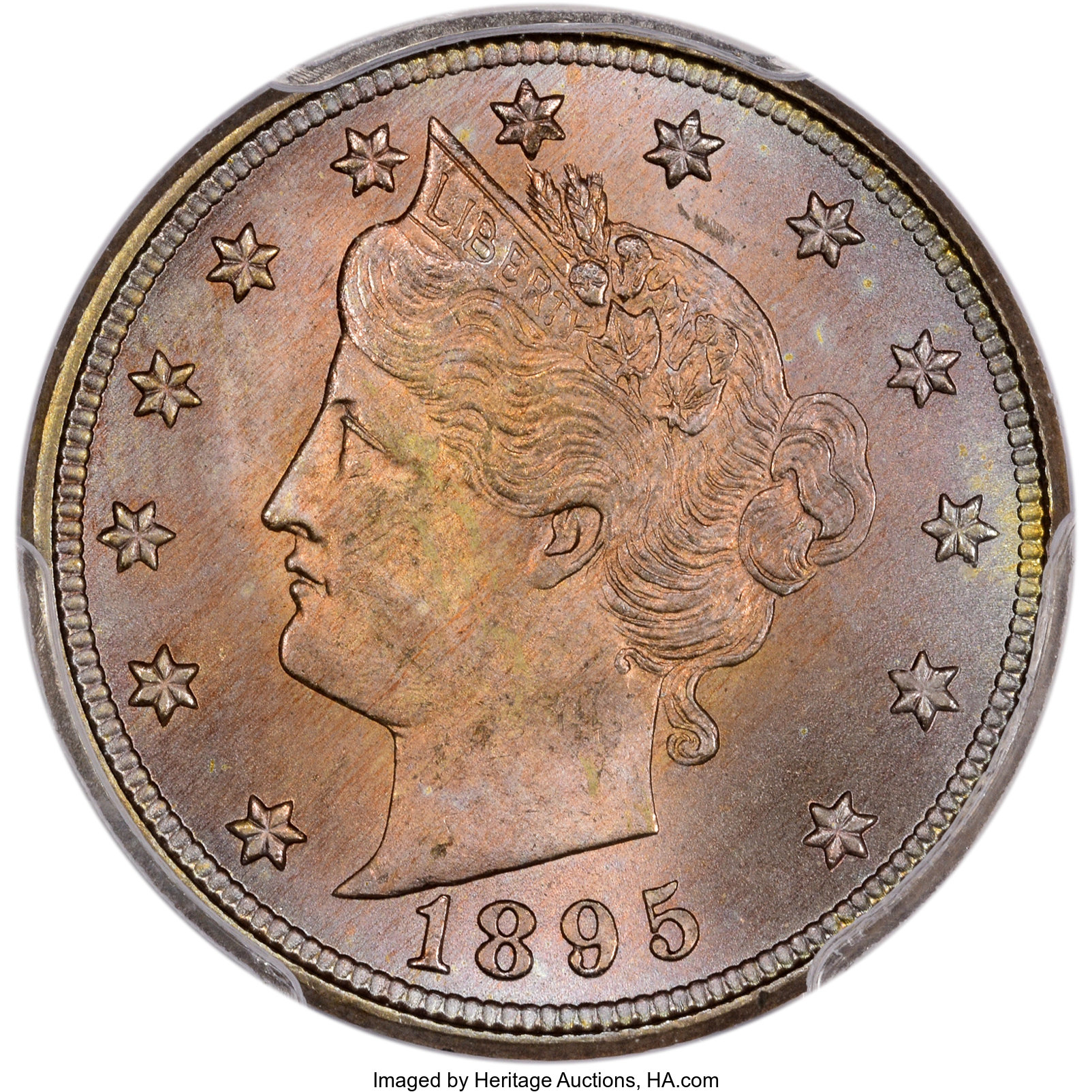 1895 5C MS66 PCGS. PCGS Population: (37/1). NGC Census: (15/0). CDN: $2,200 Whsle. Bid for NGC/PCGS MS66. Mintage 9,979,884...