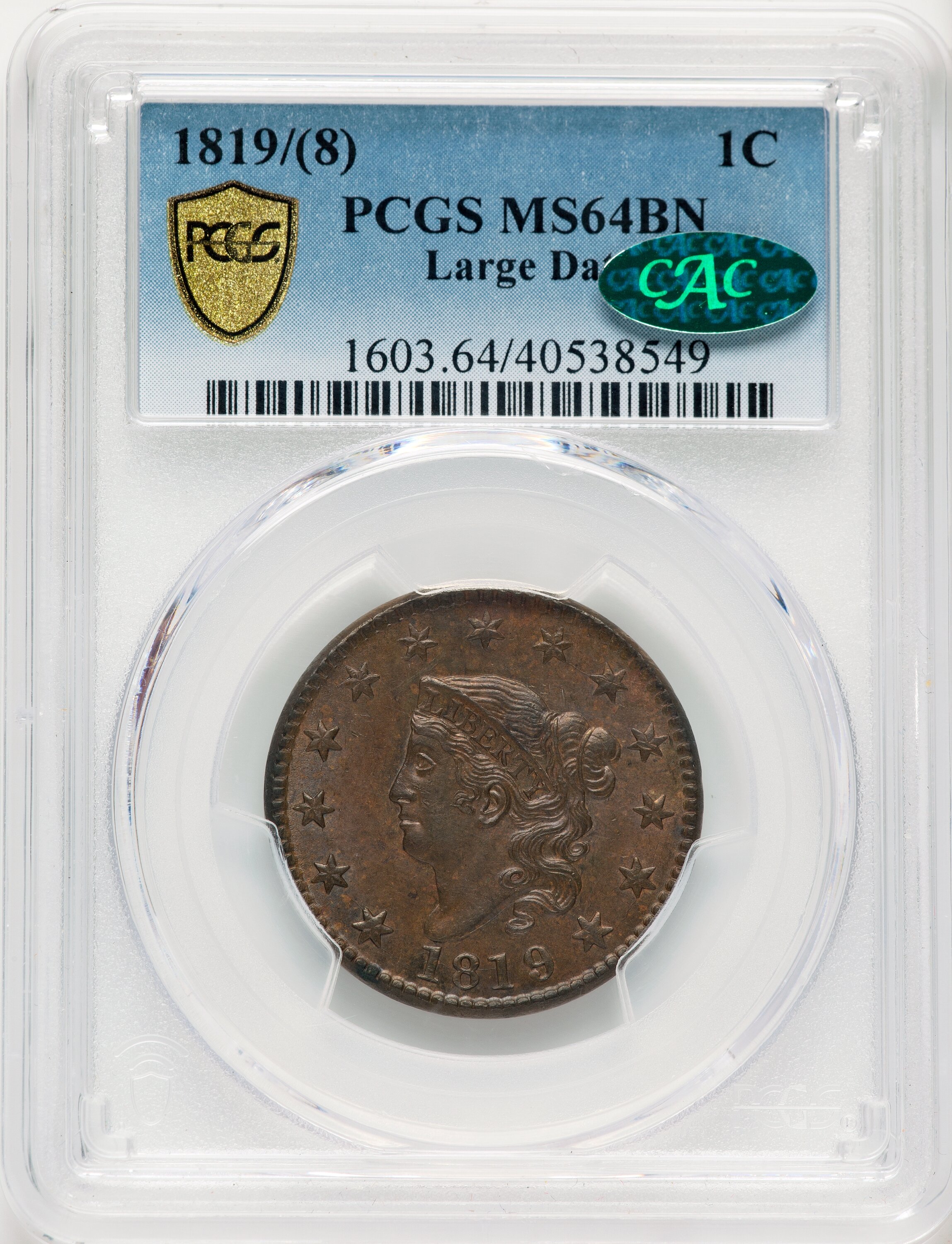 1819/8 1c Large Date MS BN AU58 BN thumbnail 10