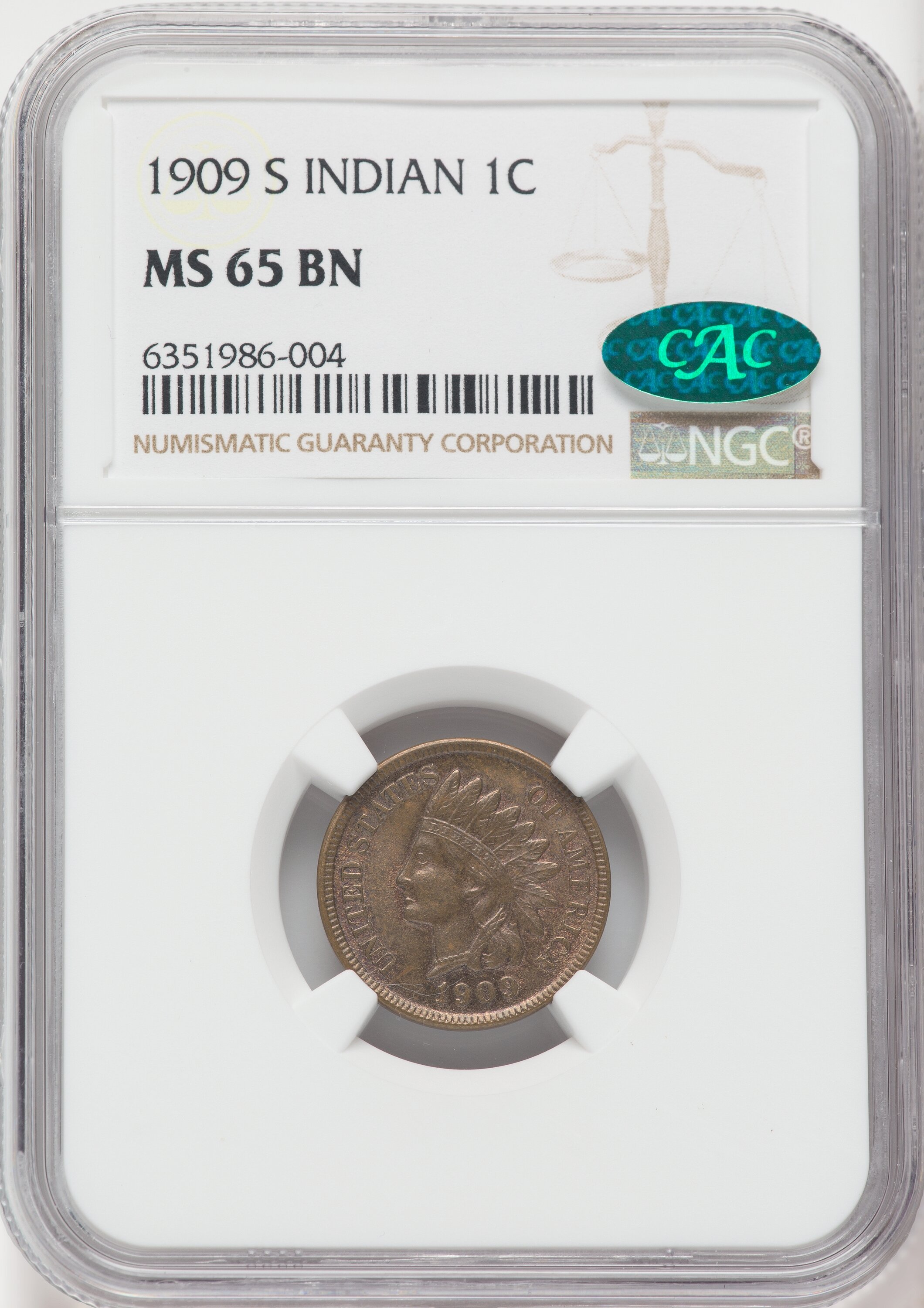 1909-S 1c Indian MS BN MS65 BN thumbnail 4