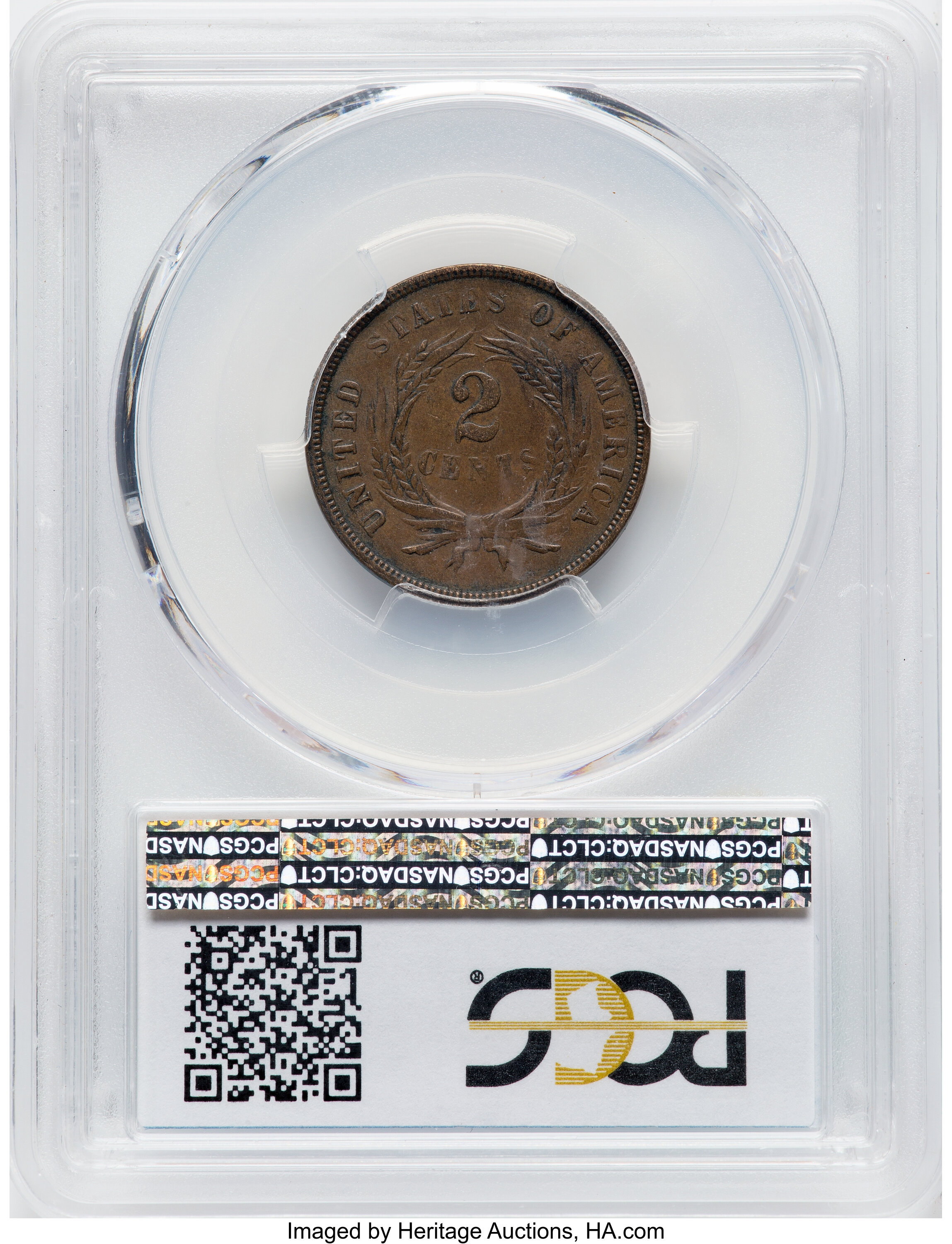 1867 2c Doubled Die Obverse  MS BN AU50 BN CAC thumbnail 2