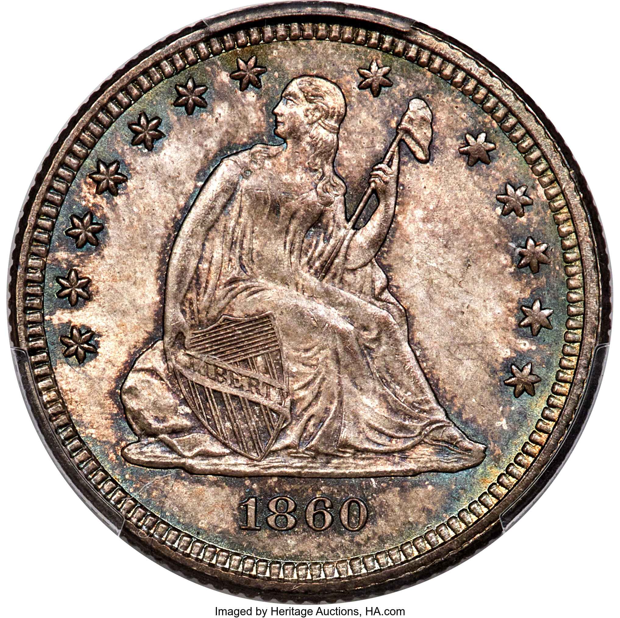 1860 25C MS66+ PCGS. CAC. PCGS Population: (2/1 and 1/0+). NGC Census: (1/0 and 0/0+). CDN: $9,500 Whsle. Bid for NGC/PCGS ...