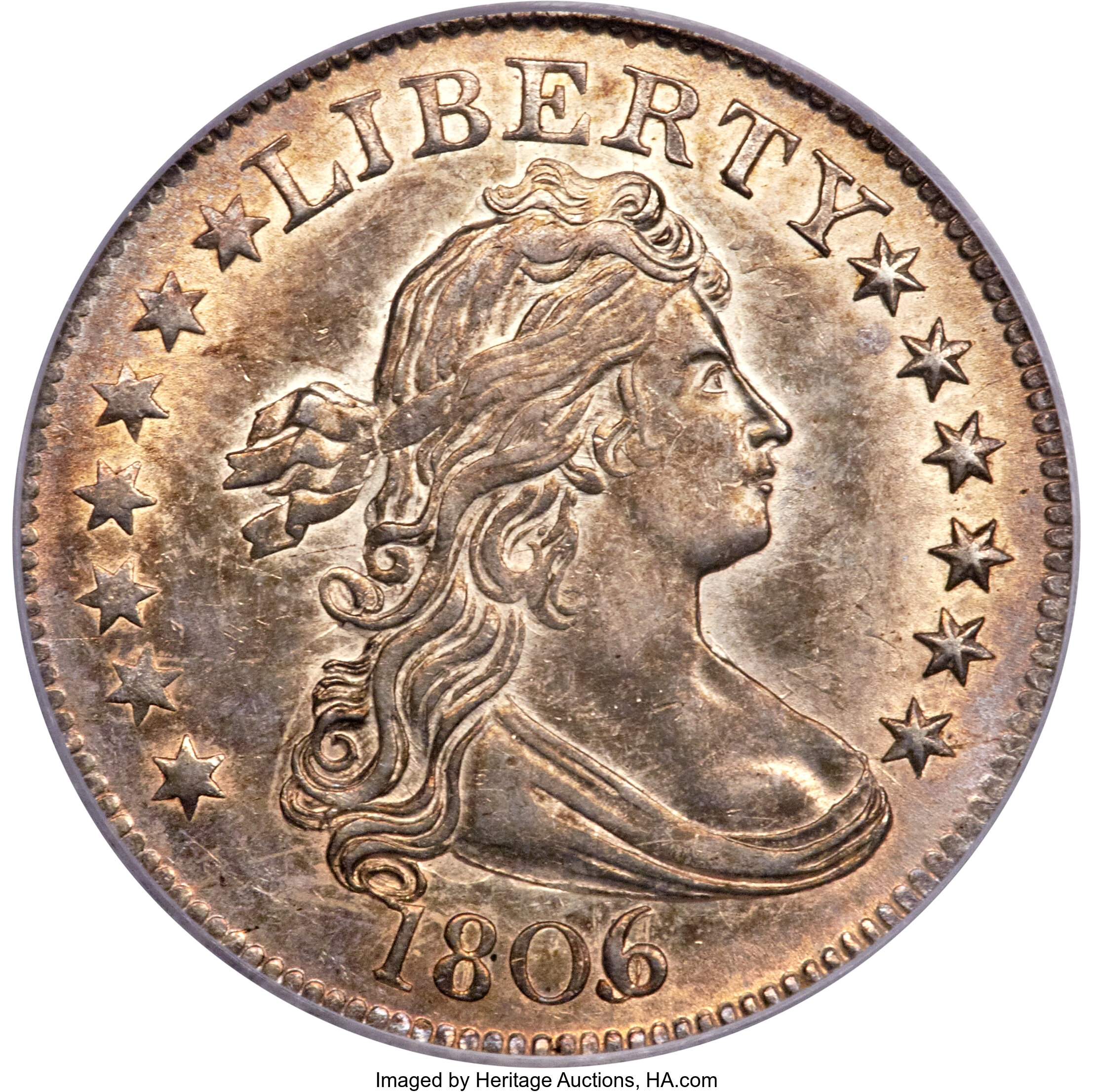 1806/5 25C B-1, R.2, AU58 PCGS. CAC. ...