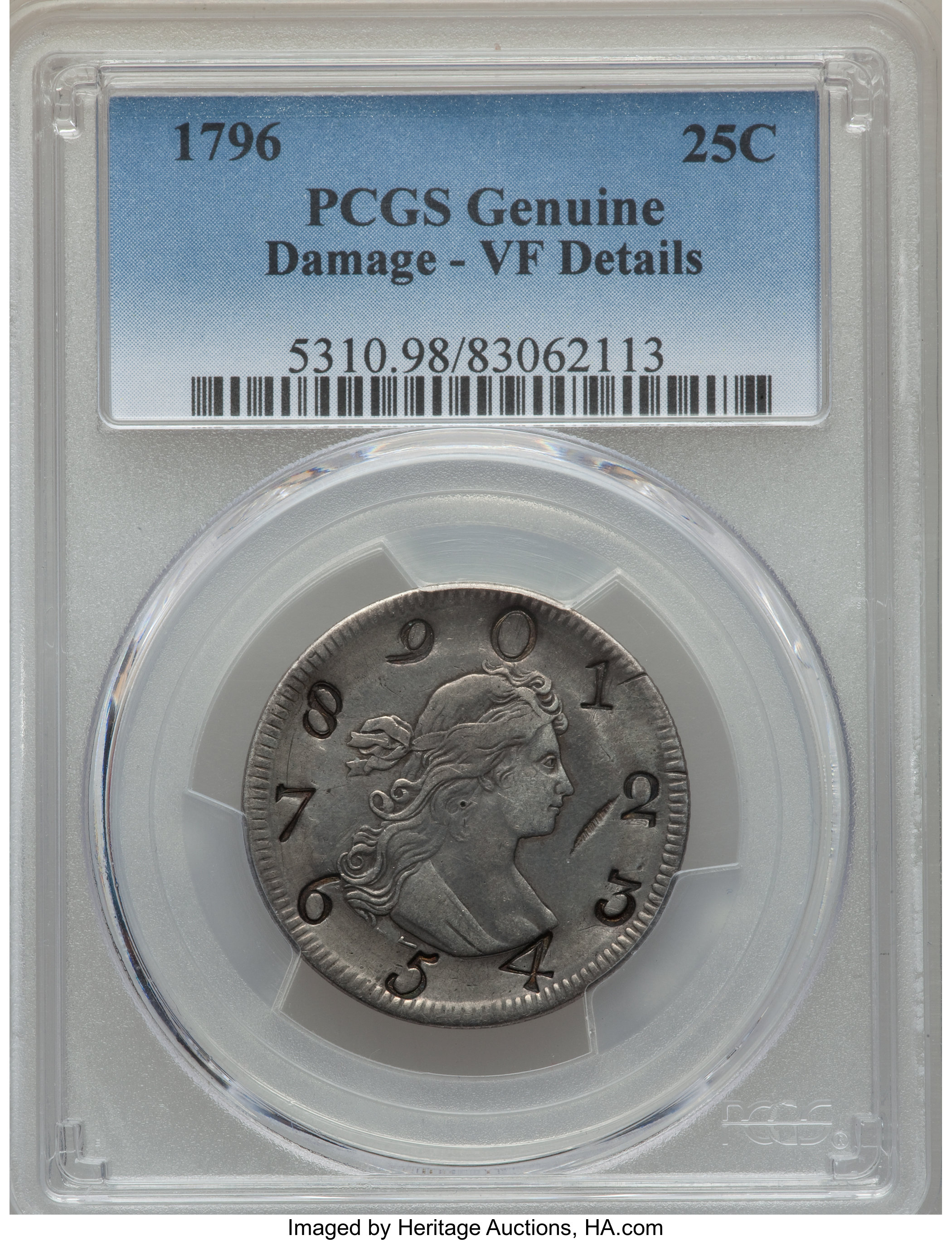 1796 25c B-1 VF20 CAC thumbnail 4