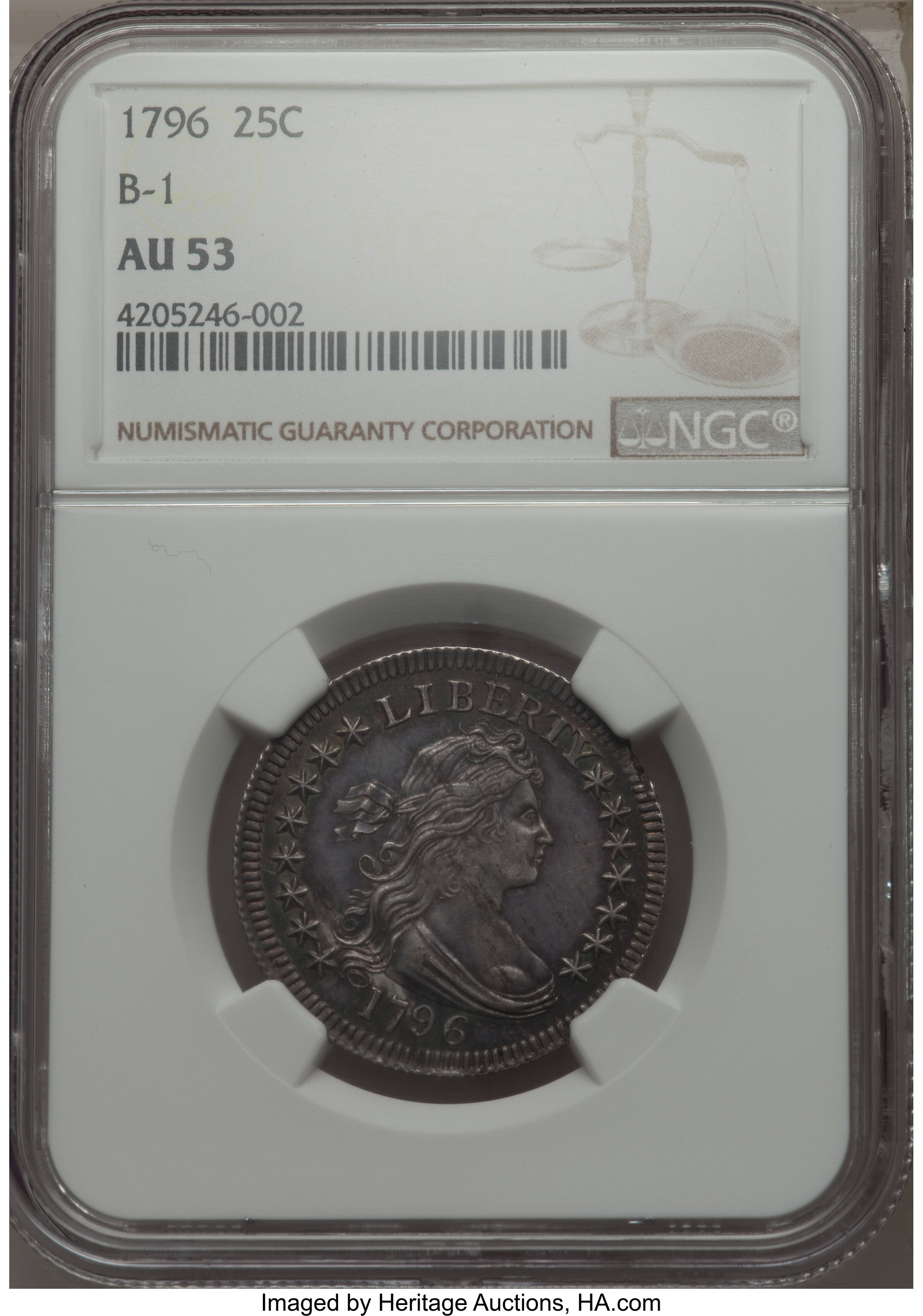 1796 25c B-1 AU53 CAC thumbnail 4