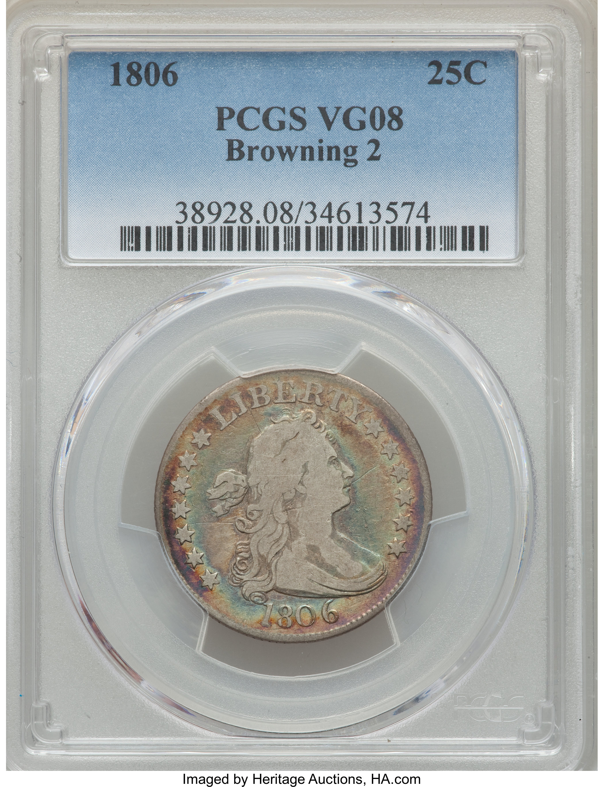 1806 25C B-2, R.2, VG8 PCGS. PCGS Population: (1/5). NGC Census: (2/9). VG8 . Mintage 206,124. ...