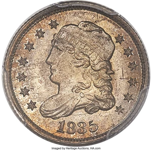 image for: 1835 H10C Large Date, Large 5C, V-3, LM-3, R.1, MS66 PCGS Secure. CAC....