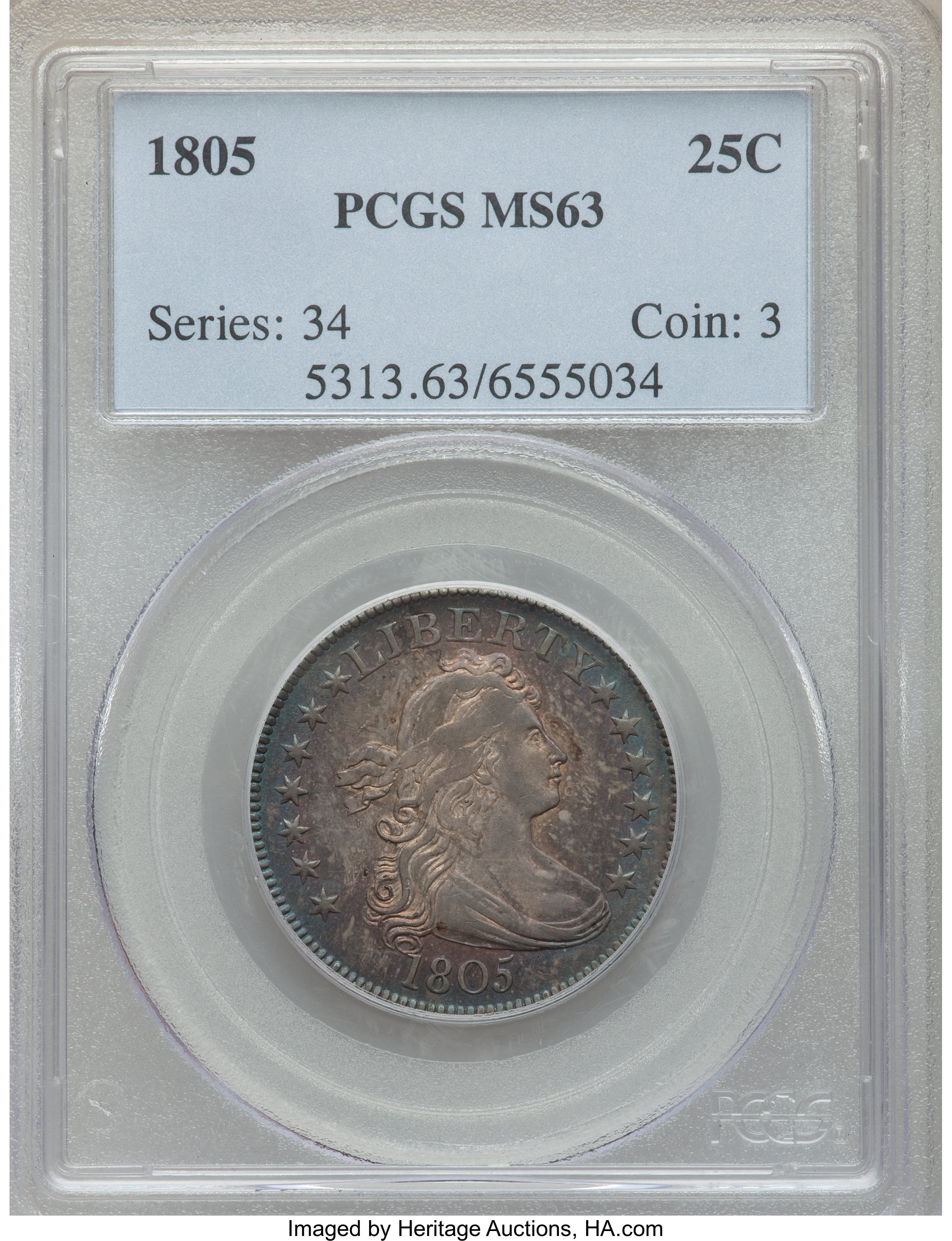 1805 25c B-4 MS63 CAC thumbnail 4