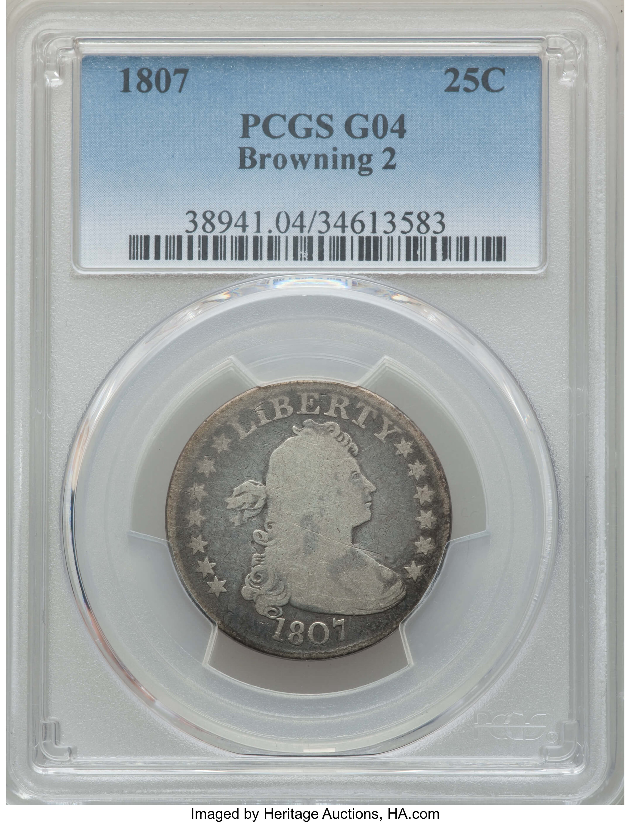 1807 25C B-2, R.3, Good 4 PCGS. Tompkins Die State 4/4. PCGS Population: (2/9). NGC Census: (1/15). Good 4 ....