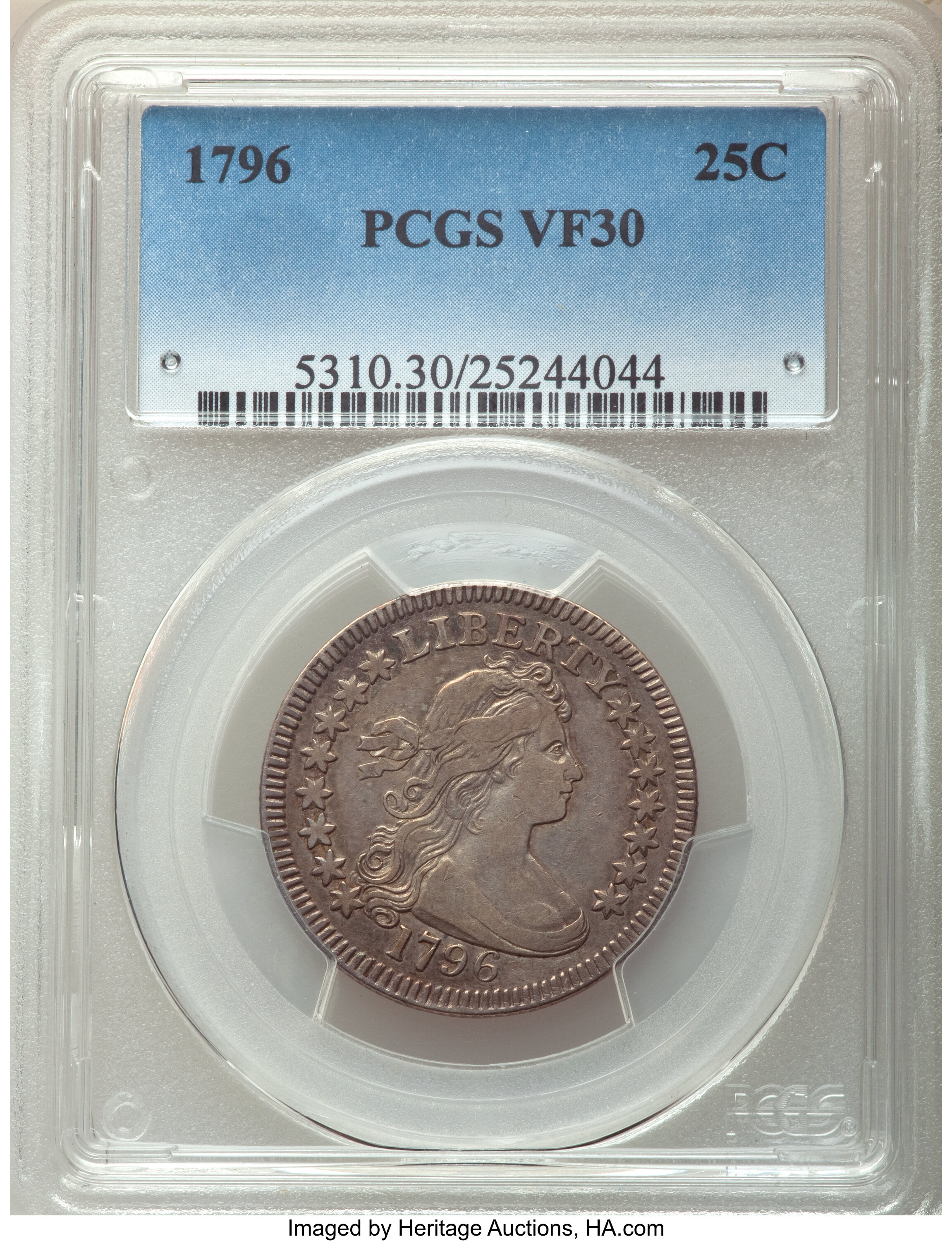 Draped Bust Quarter 25c Small Eagle, 1796 [Type] VF30 CAC thumbnail 3