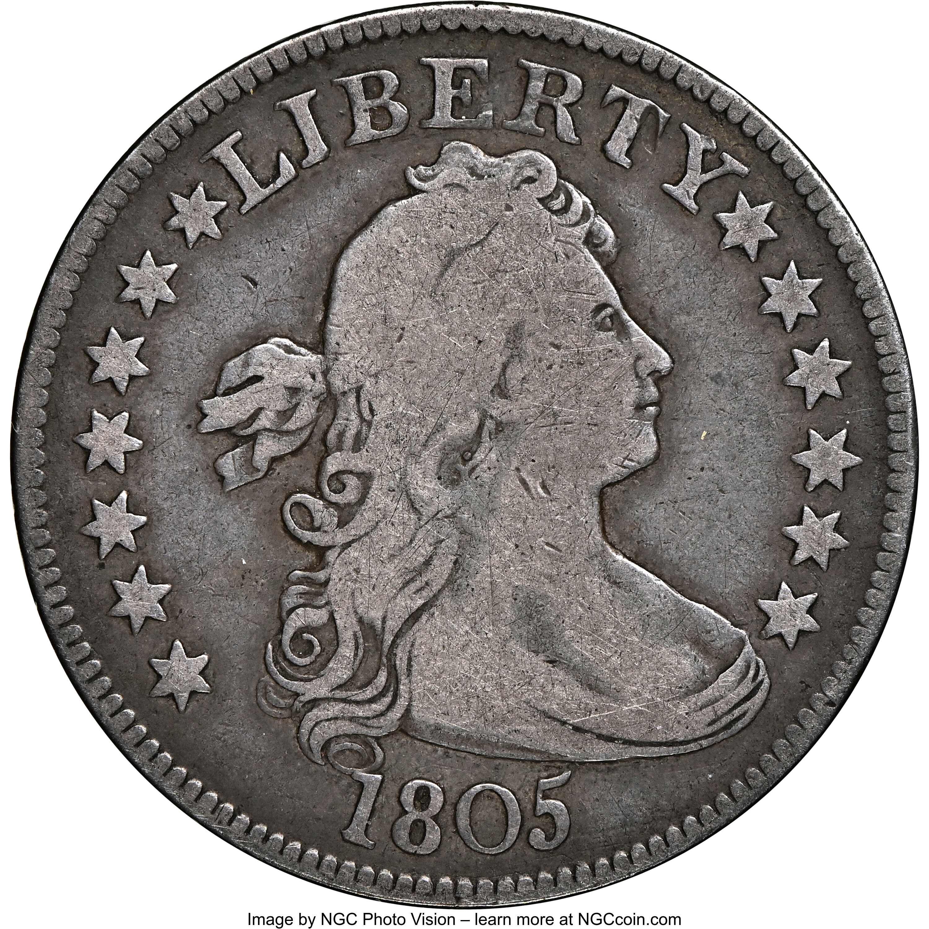 1805 25C B-4, Low R.4, VG8 NGC. CAC. NGC Census: (6/13). PCGS Population: (3/10). VG8 . Mintage 121,394. ...