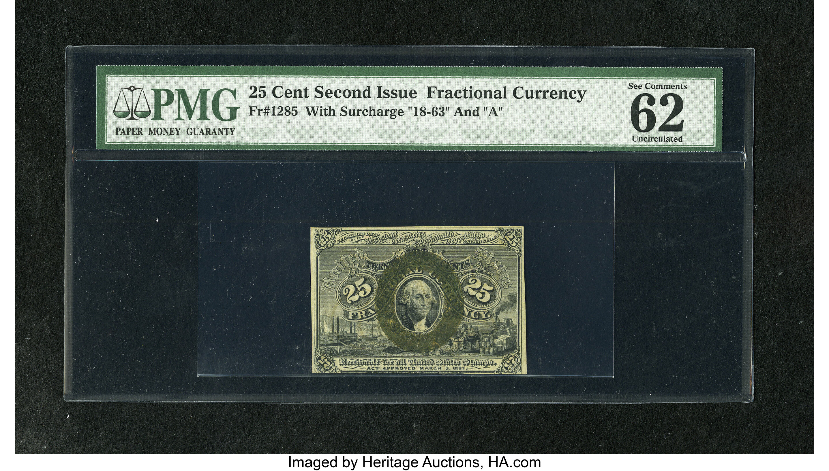  25c Head of George Washington in Bronze Oval Frame (Fr. 1285) thumbnail 10