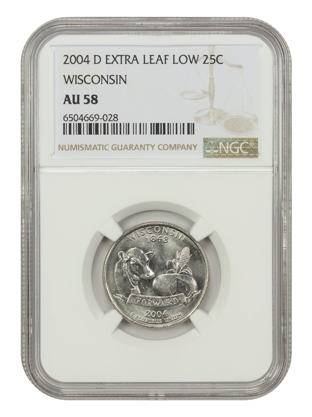 2004-D 25c Wisconsin, Extra Leaf Low AU50 thumbnail 9