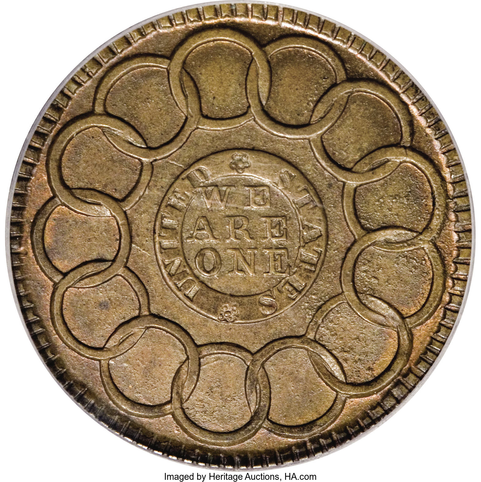 1787 Fugio 1c New Haven Restrike, Brass MS65 thumbnail 3