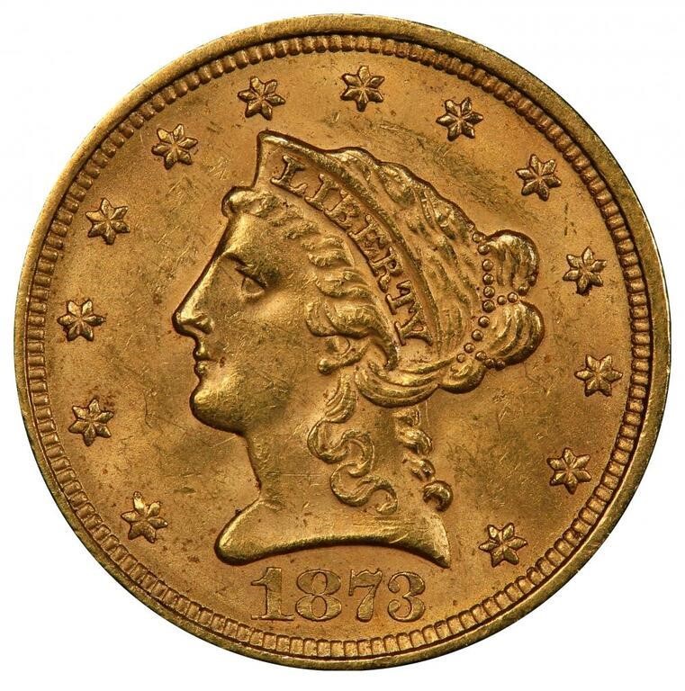 $2.50 1873 CLOSED 3. PCGS MS63 CAC