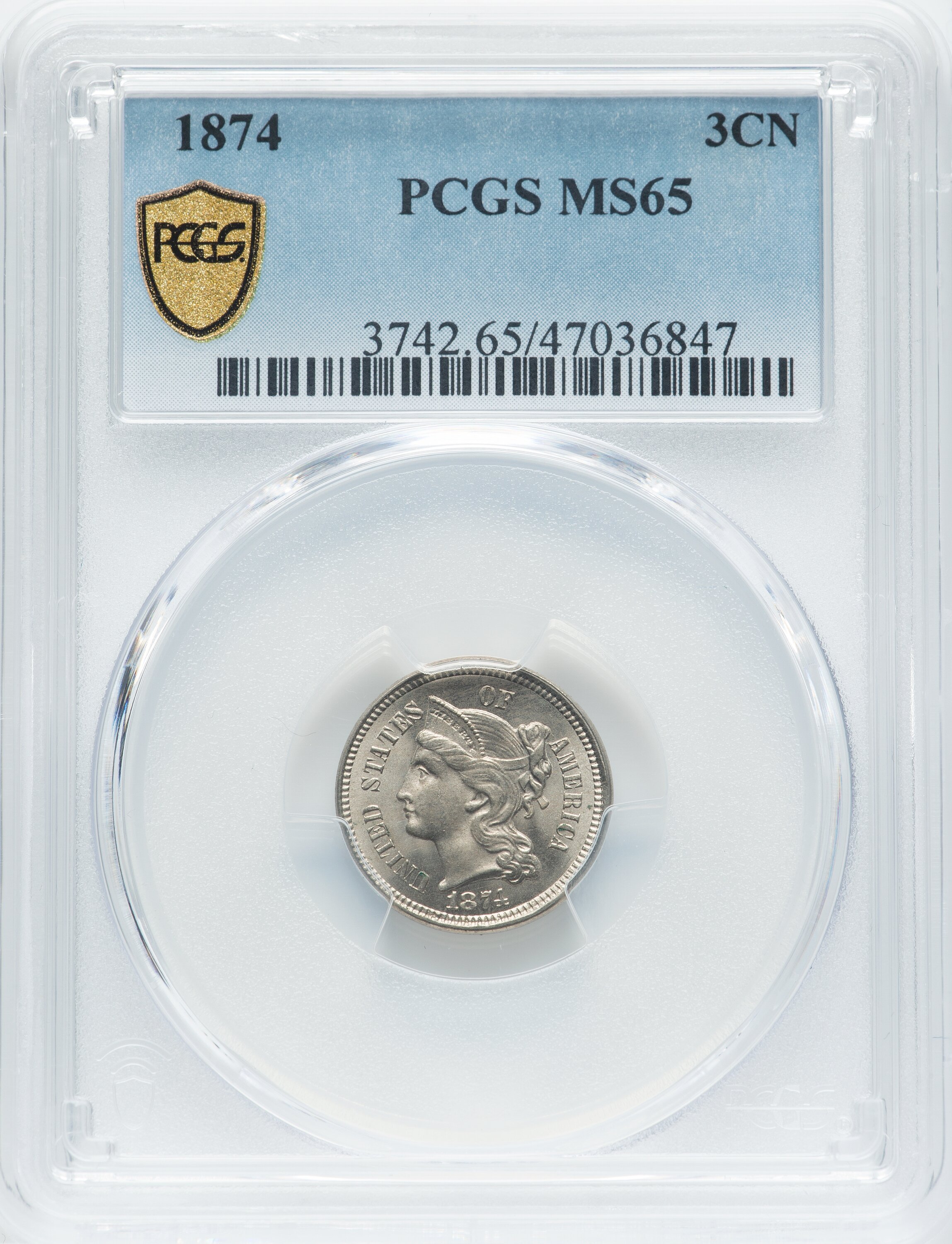 1874 3cN MS65 CAC thumbnail 5