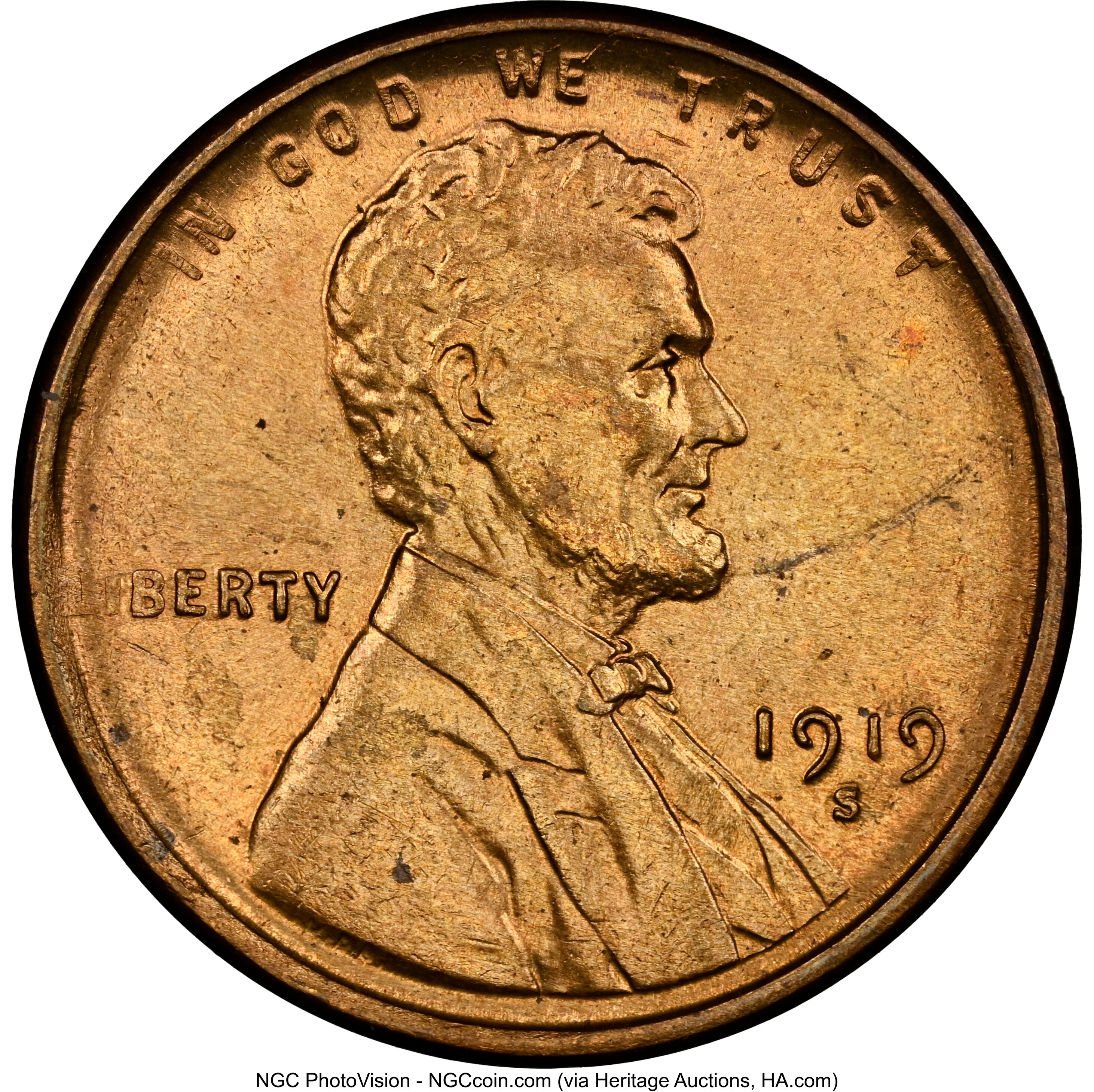 1919-S 1C MS64 Red NGC. NGC Census: (29/6). PCGS Population: (139/38). CDN: $600 Whsle. Bid for NGC/PCGS MS64. Mintage 139,...