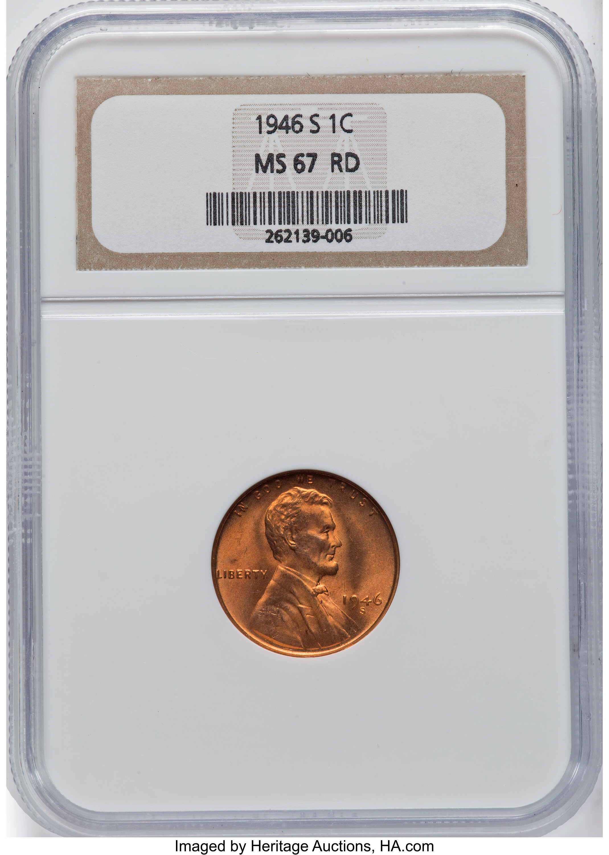 1946 1C MS67 Red NGC. NGC Census: (63/0). PCGS Population: (42/0). CDN: $515 Whsle. Bid for NGC/PCGS MS67. Mintage 991,655,...