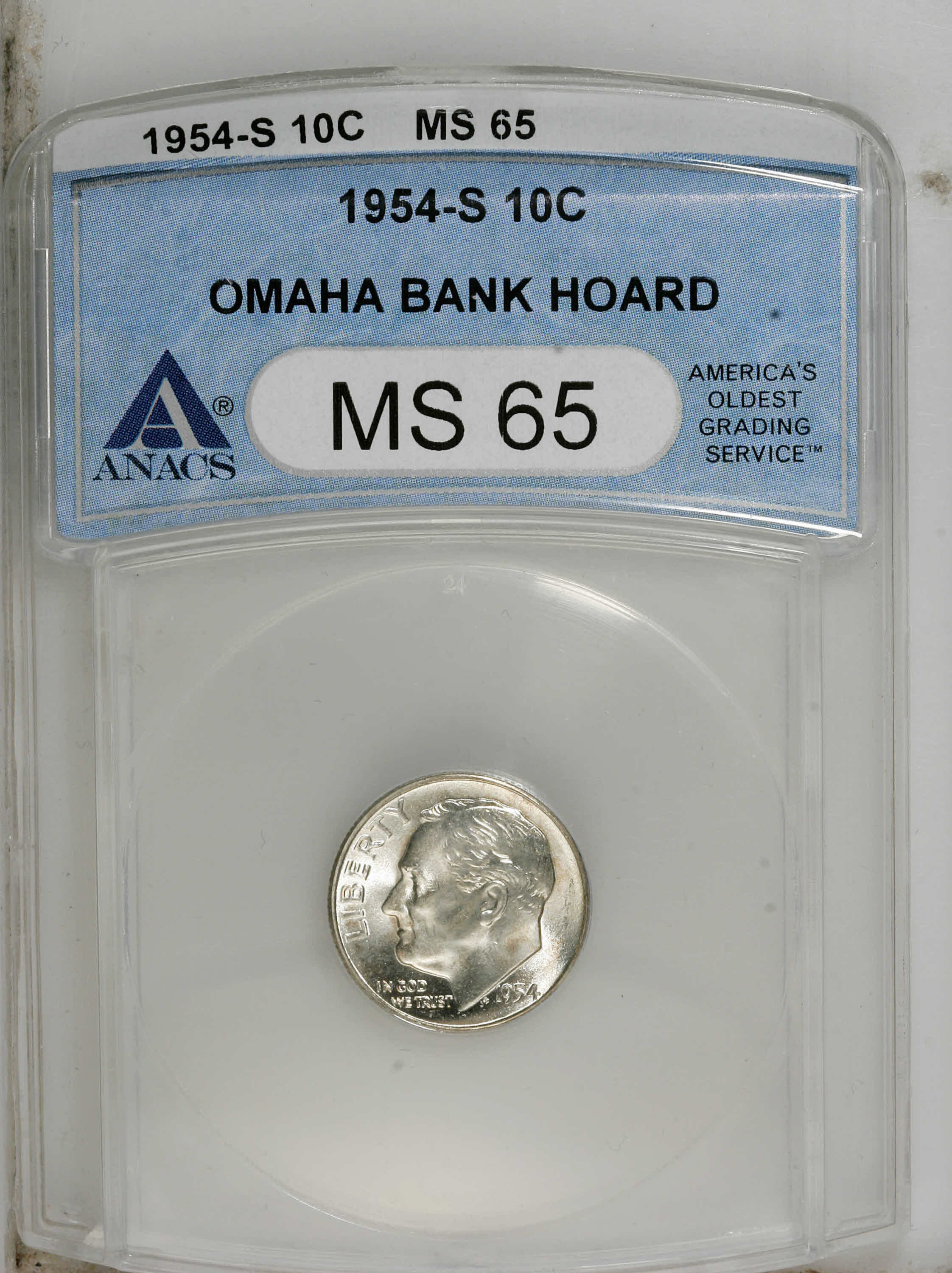 1954-S 10C MS65 ANACS. NGC Census: (47/1289). PCGS Population (127/1154). Mintage: 22,860,000. Numismedia Wsl. Price: $16. ...