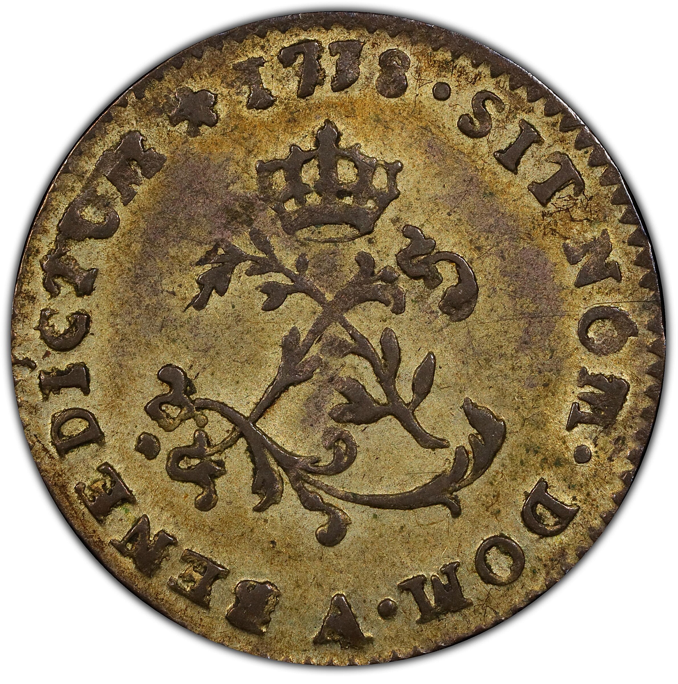1738-A Sou Marque. Paris Mint. Vlack-16. Rarity-1. AU-53 (PCGS).