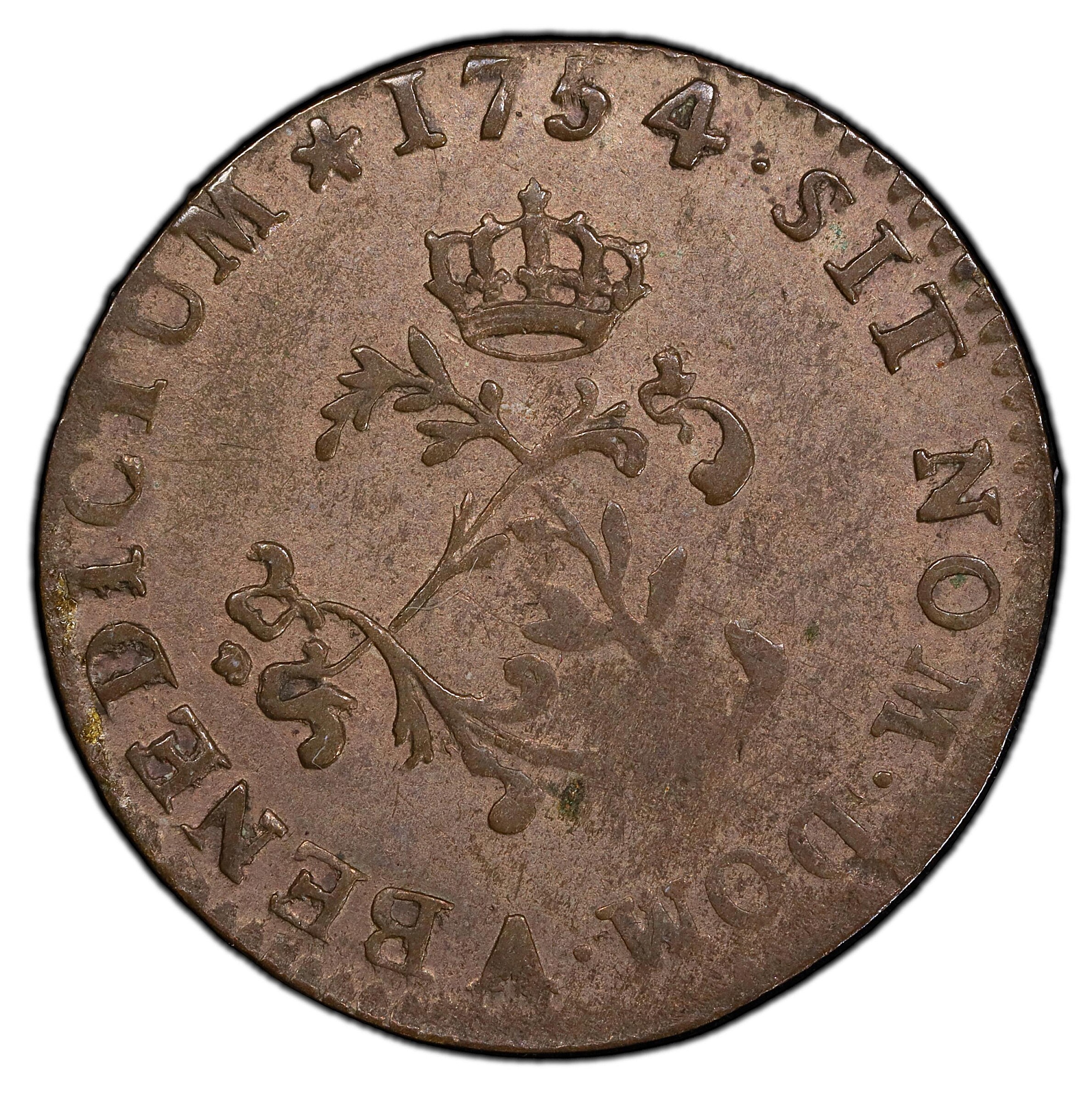 1754-A Sou Marque. Paris Mint. Vlack-34. Rarity-7. First Semester. AU-53 (PCGS).