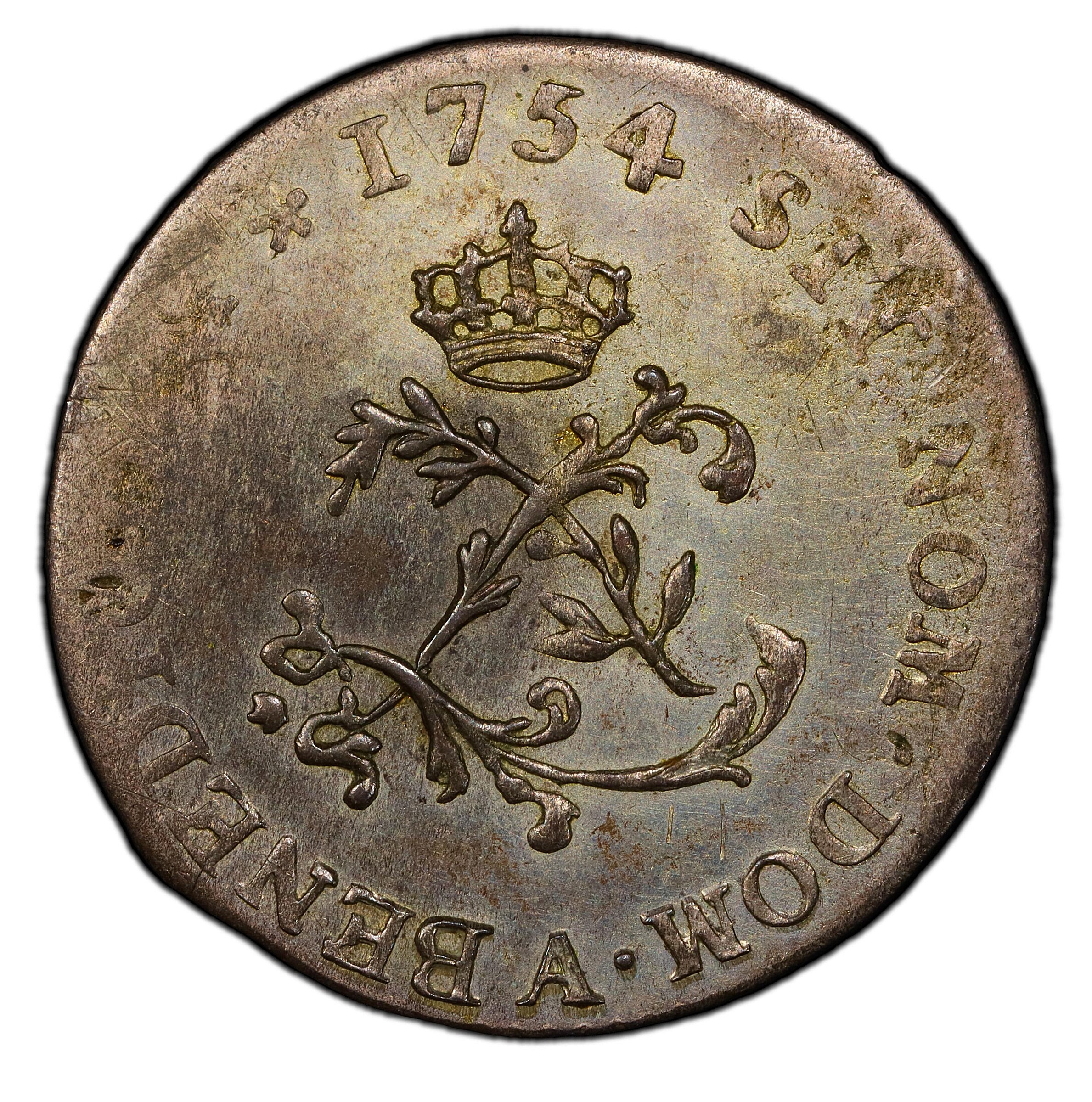 1754-A Sou Marque. Paris Mint. Vlack-34d. Rarity-8. No Stop Before SIT. Second Semester. AU-55 (PCGS).