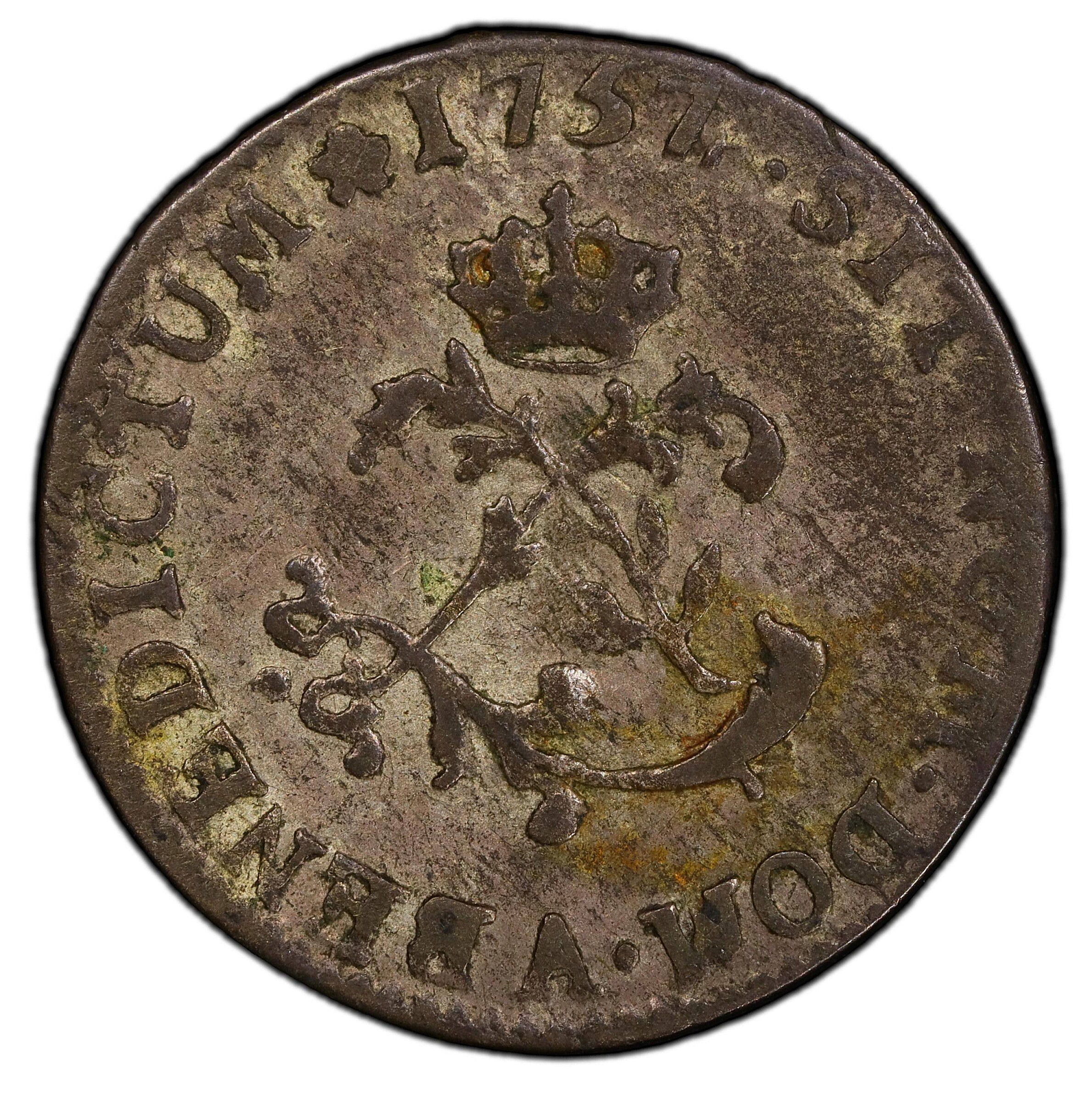 1757-A Sou Marque. Paris Mint. Vlack-41a. Rarity-7. Stop After Heron. Second Semester. AU-50 (PCGS).