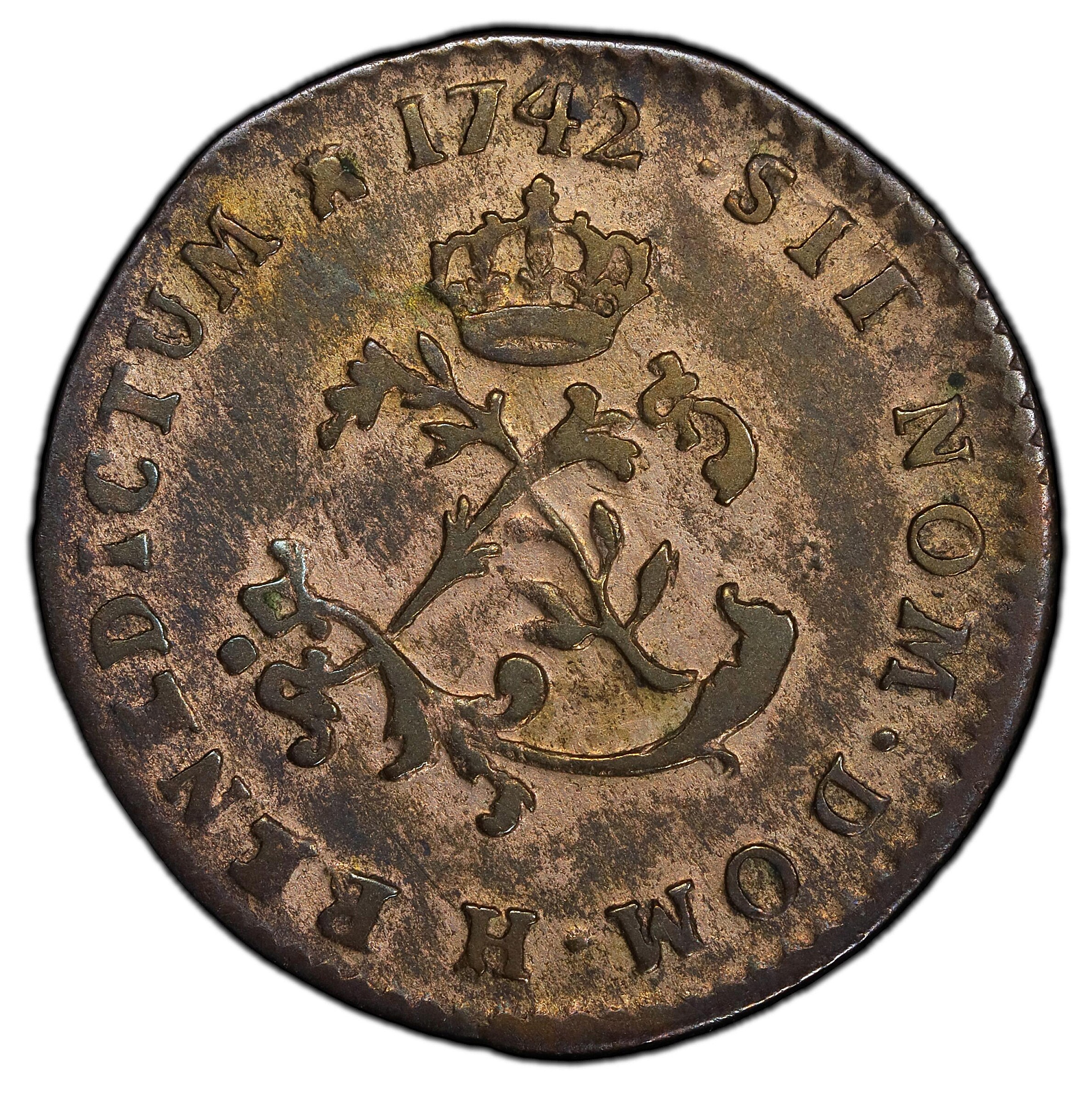 1742-H Sou Marque. La Rochelle Mint. Vlack-98. Rarity-6. EF-45 (PCGS).