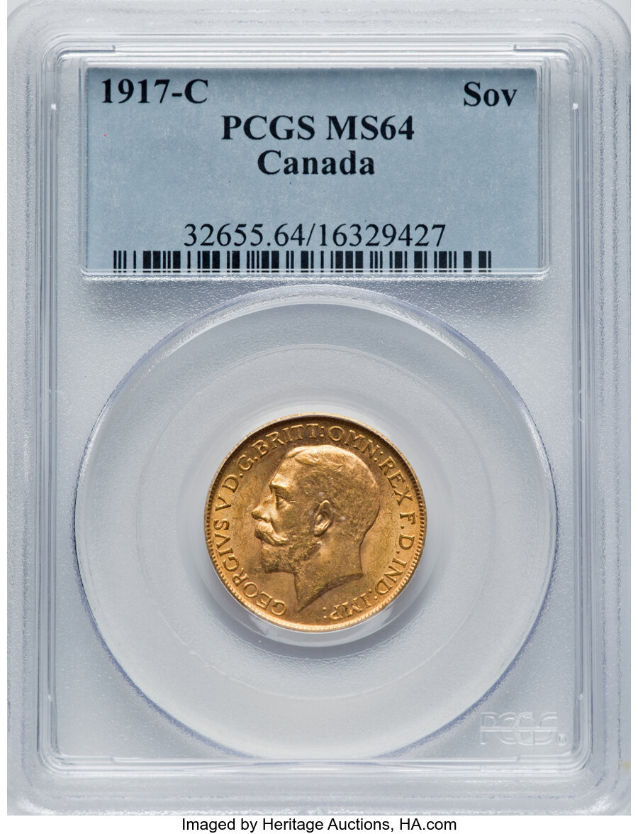 Canada: George V gold Sovereign 1917-C MS64 PCGS,...