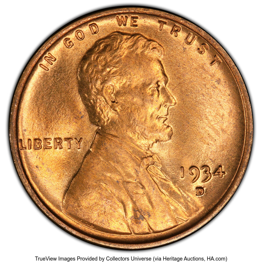 1934-D/D 1C FS-504 MS65 Red PCGS. PCGS Population: (7/6 and 0/1+). NGC Census: (0/0 and 0/0+). MS65. Mintage 28,446,000. ...