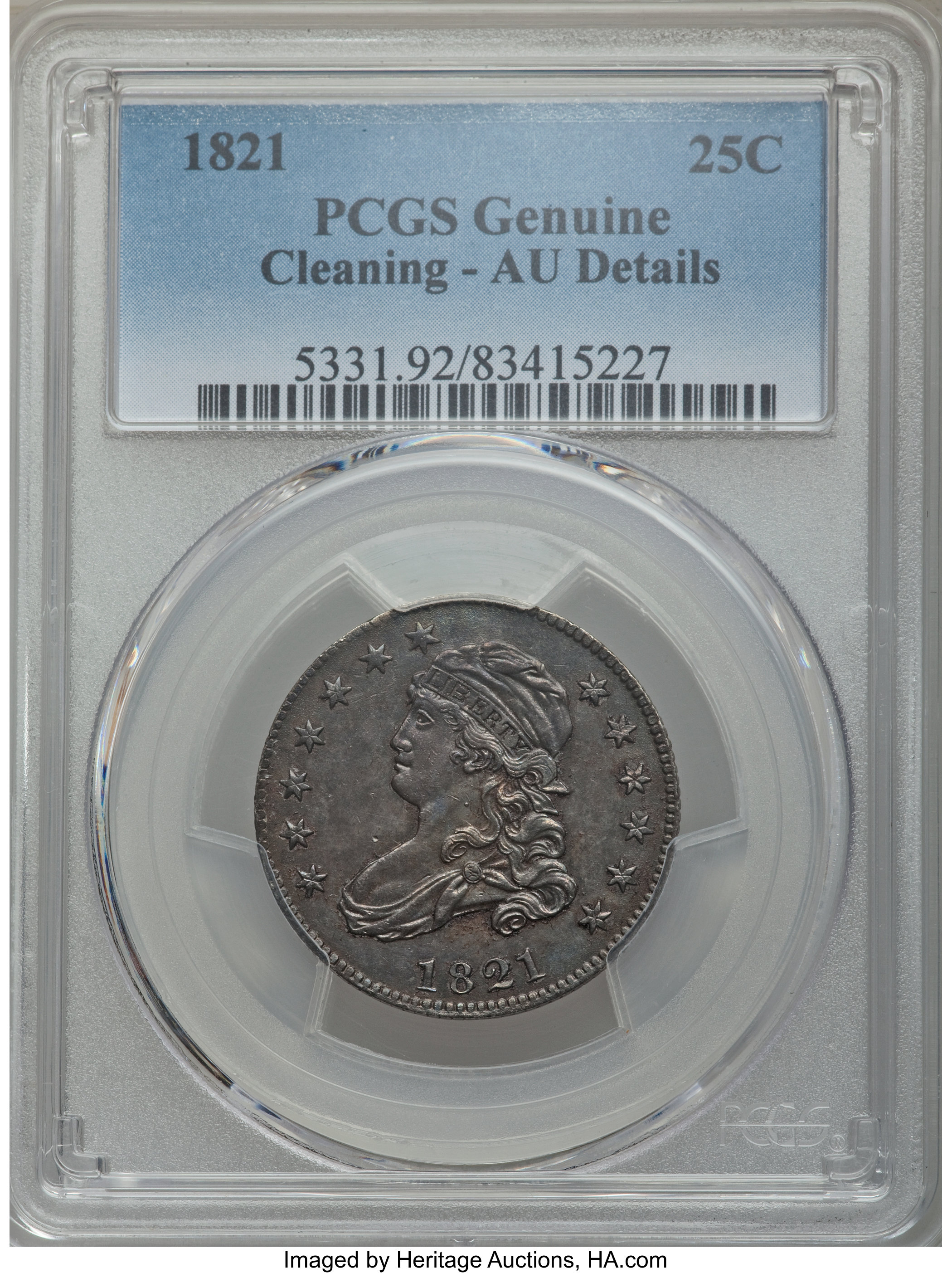 1821 25C B-3, R.2 -- Cleaning -- Genuine PCGS. AU Details. ...