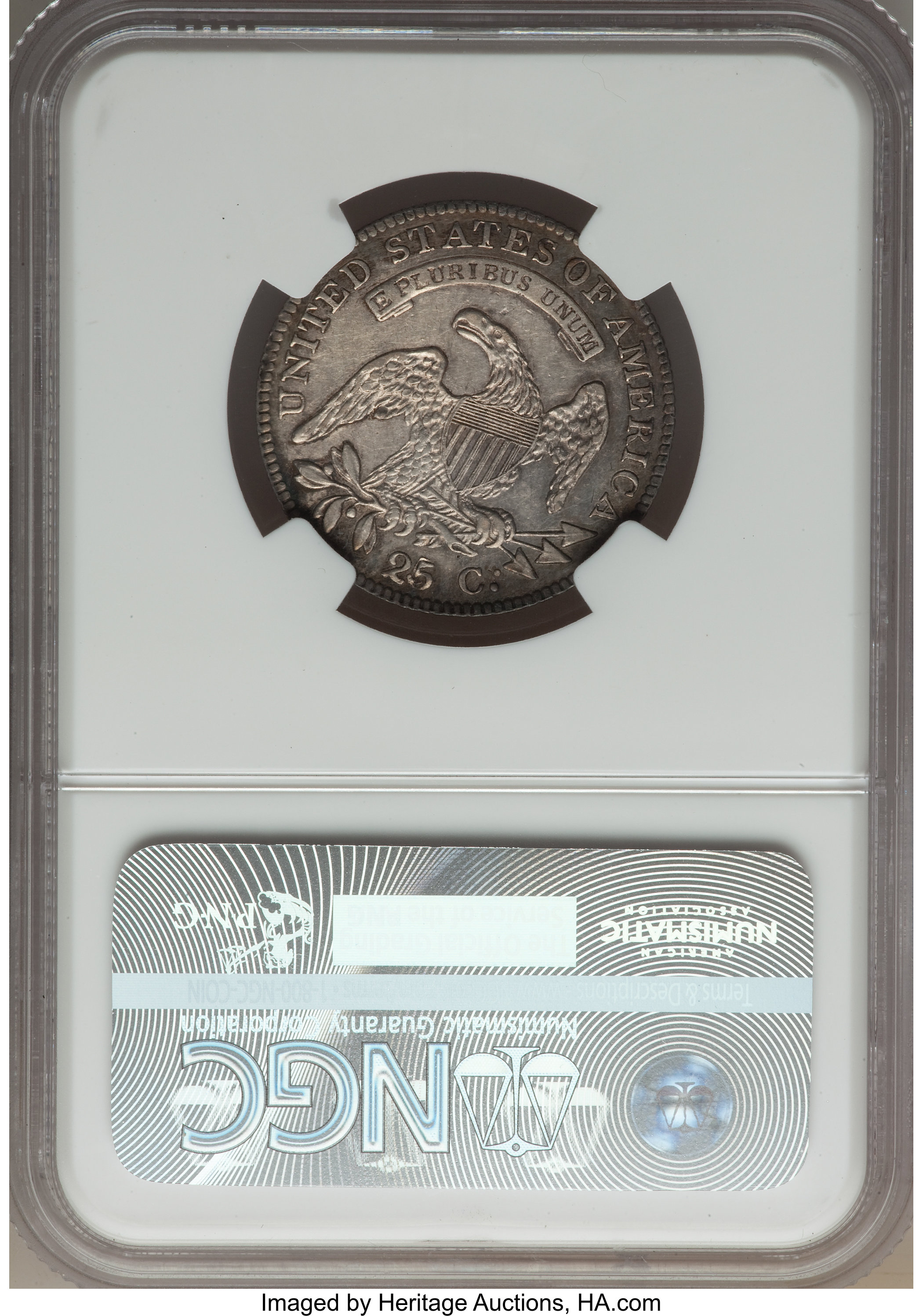 1819 25c Small 9, B-4 AU55 CAC thumbnail 3