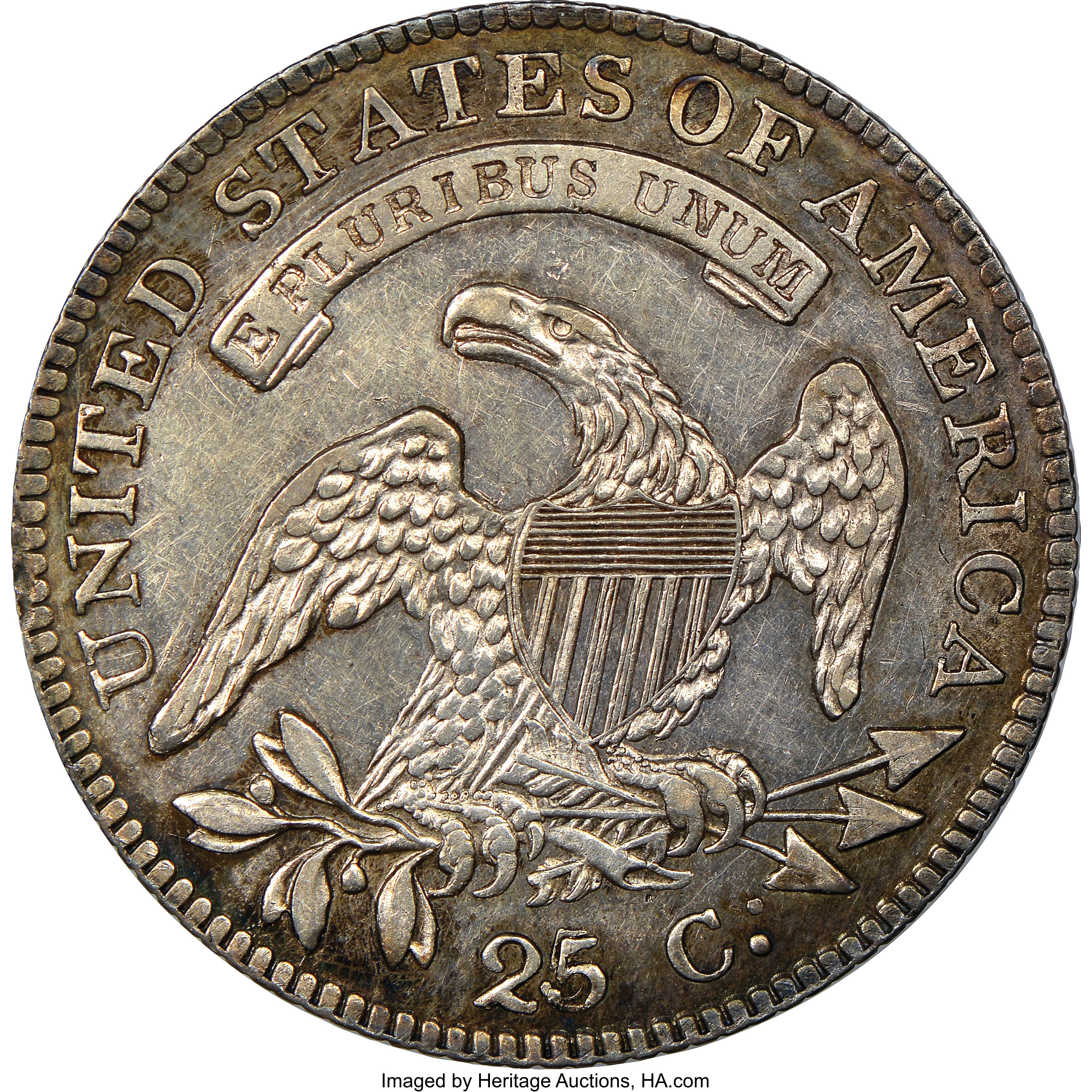 1819 25c Small 9, B-4 AU55 CAC thumbnail 4