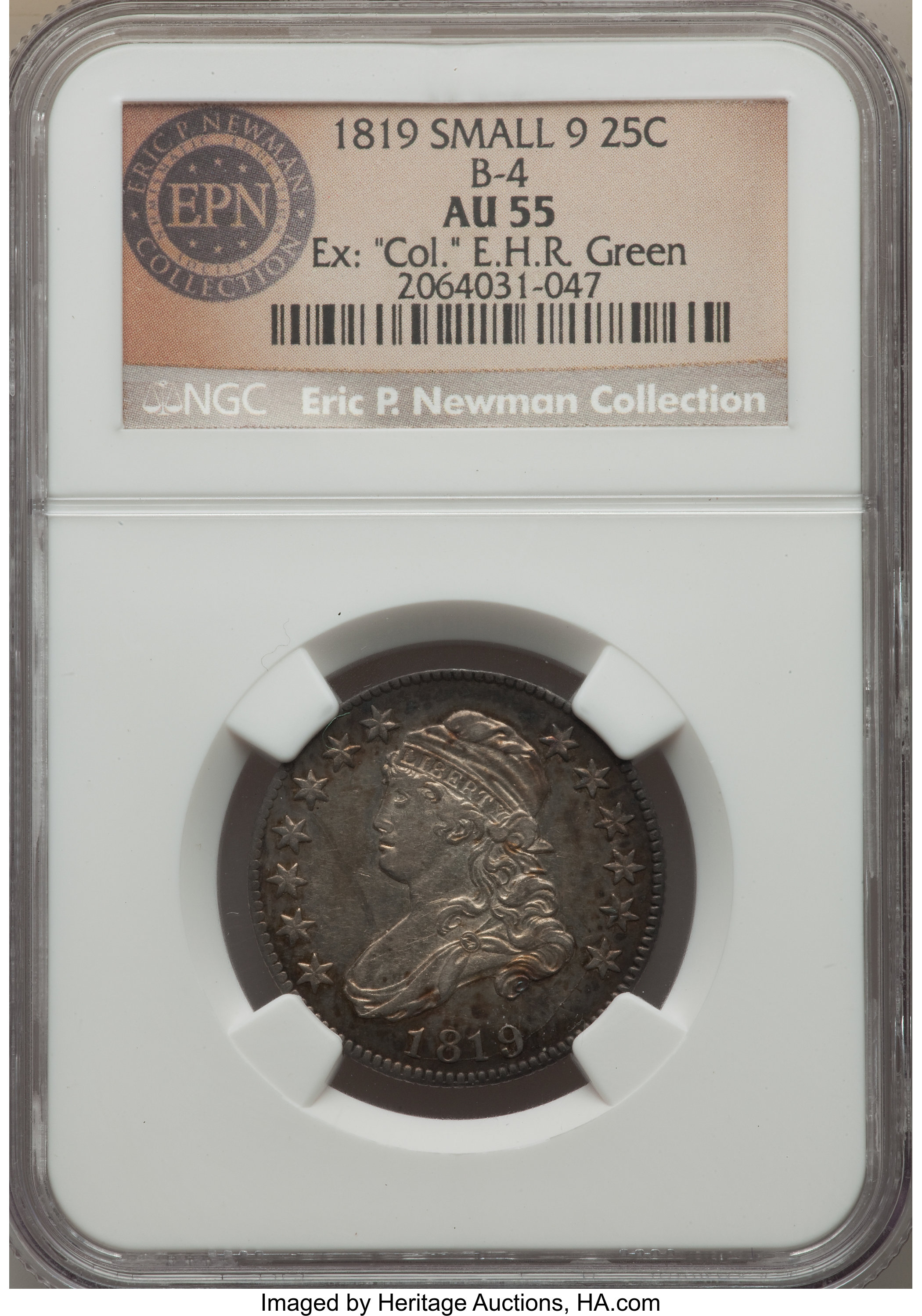 1819 25c Small 9, B-4 AU55 CAC thumbnail 5