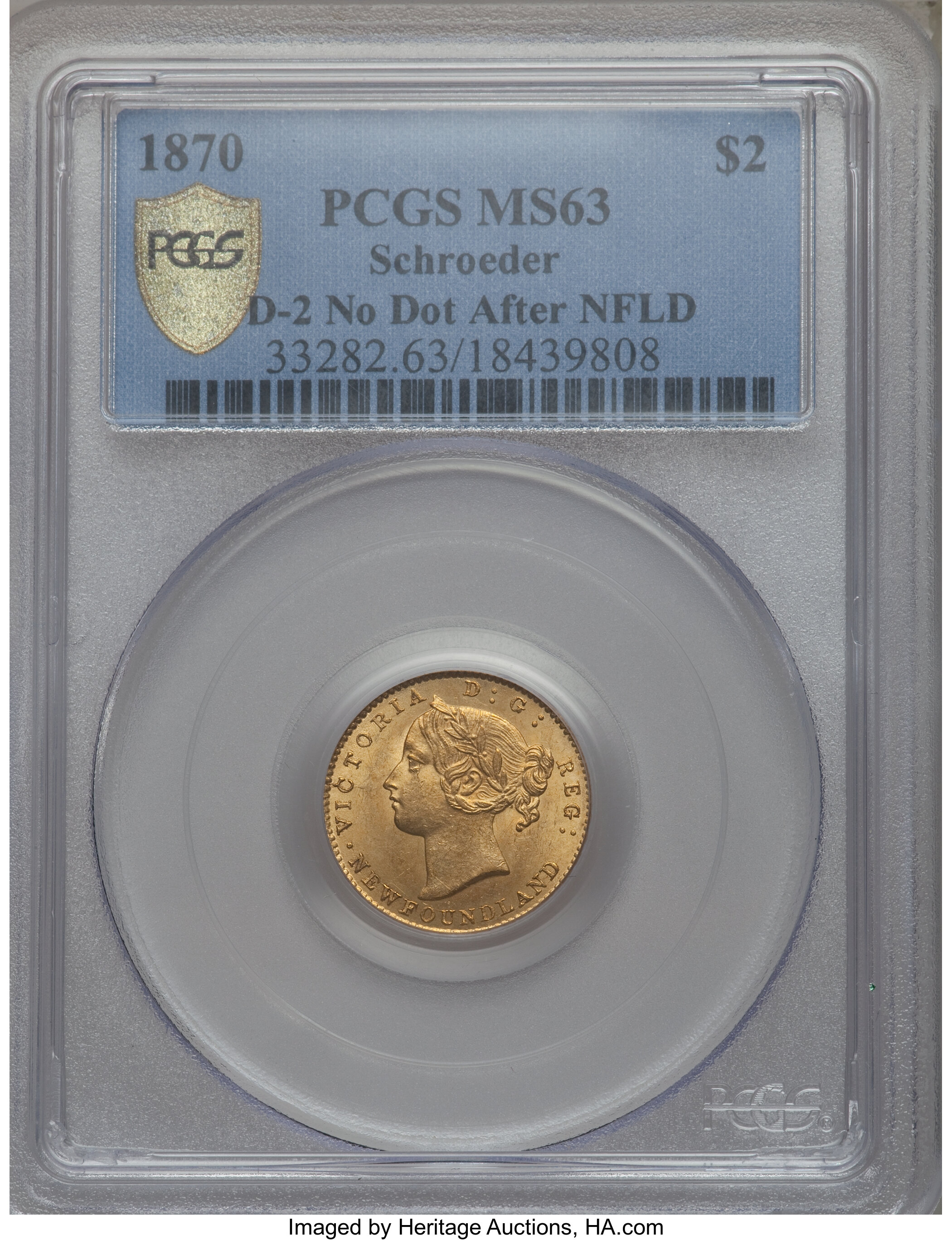 1870 $2 Newfoundland, 2 Dots MS61 thumbnail 9