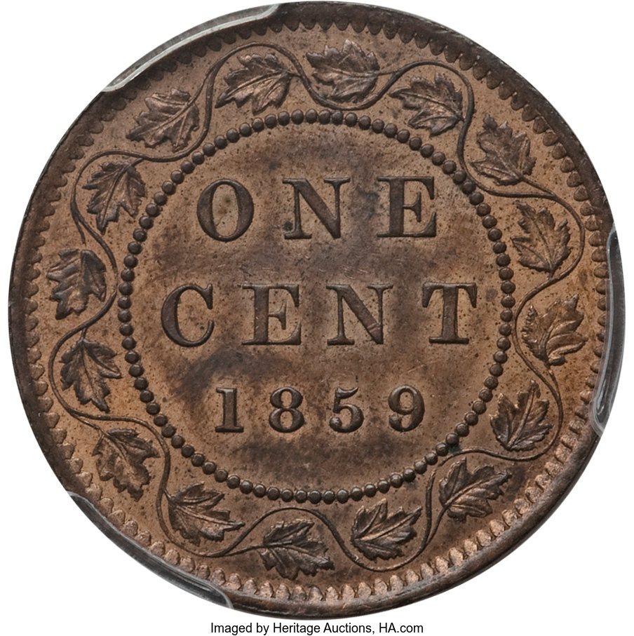 1859/8 1c Province of Canada, Medal Alignment, Wide 9 MS RB MS62 RB thumbnail 6