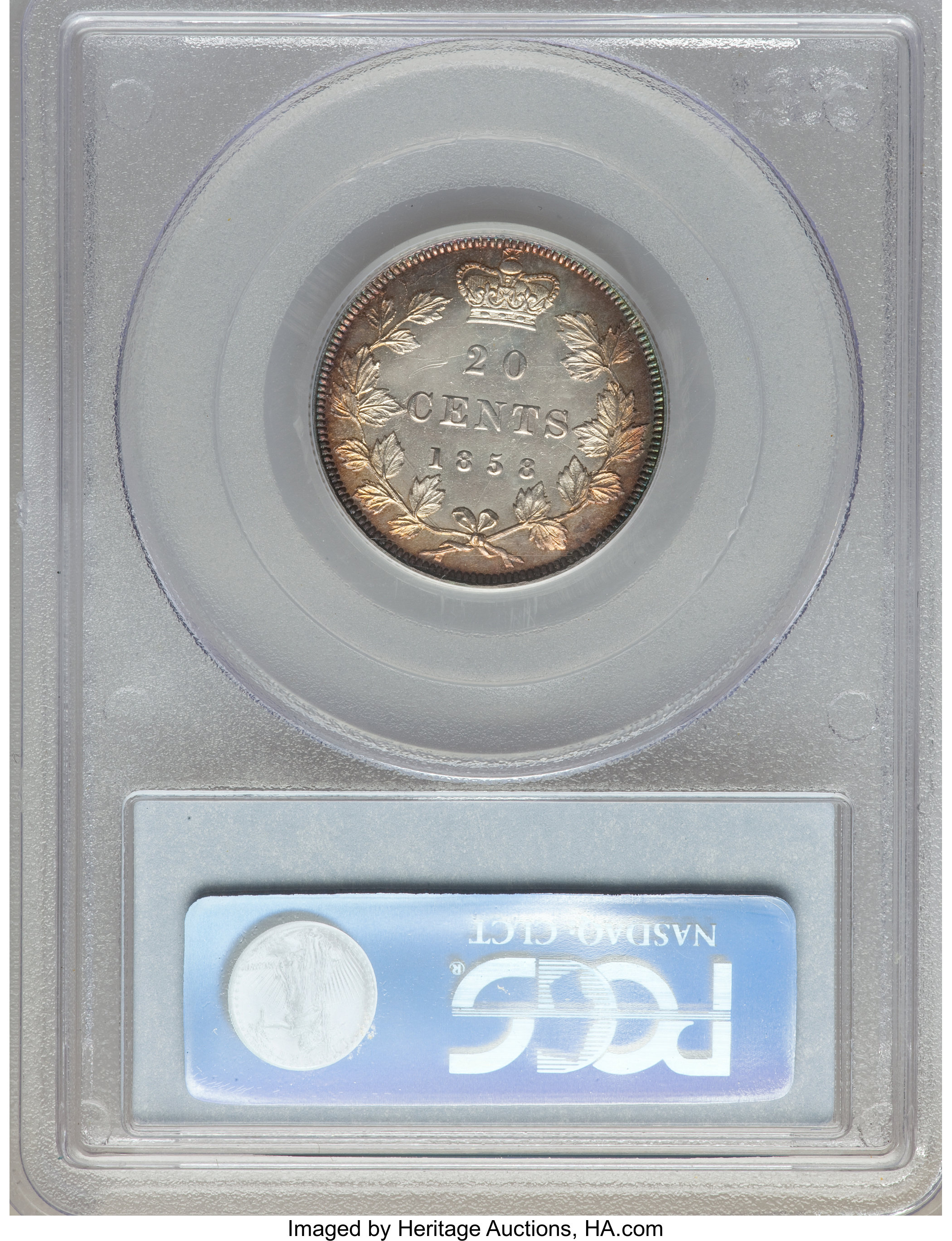 1858 20c Province of Canada, Coin Turn ↑↓ MS61 thumbnail 11