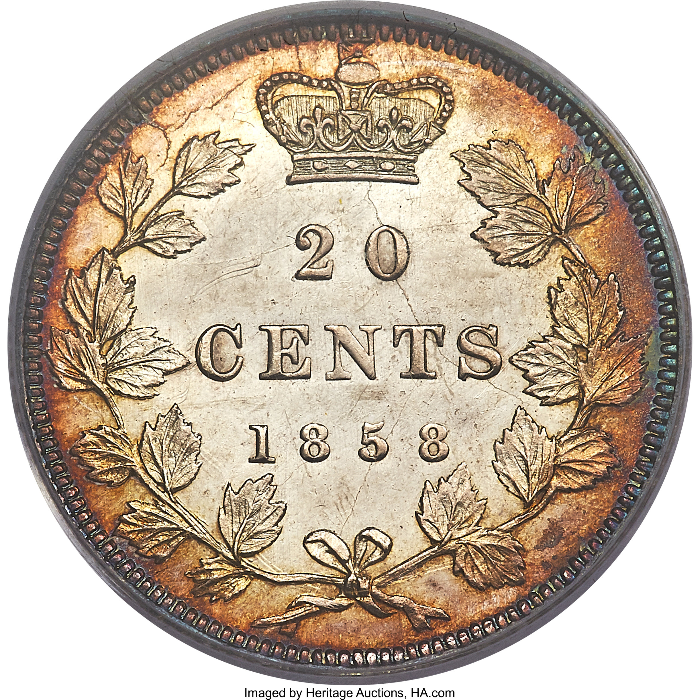 1858 20c Province of Canada, Coin Turn ↑↓ MS61 thumbnail 12
