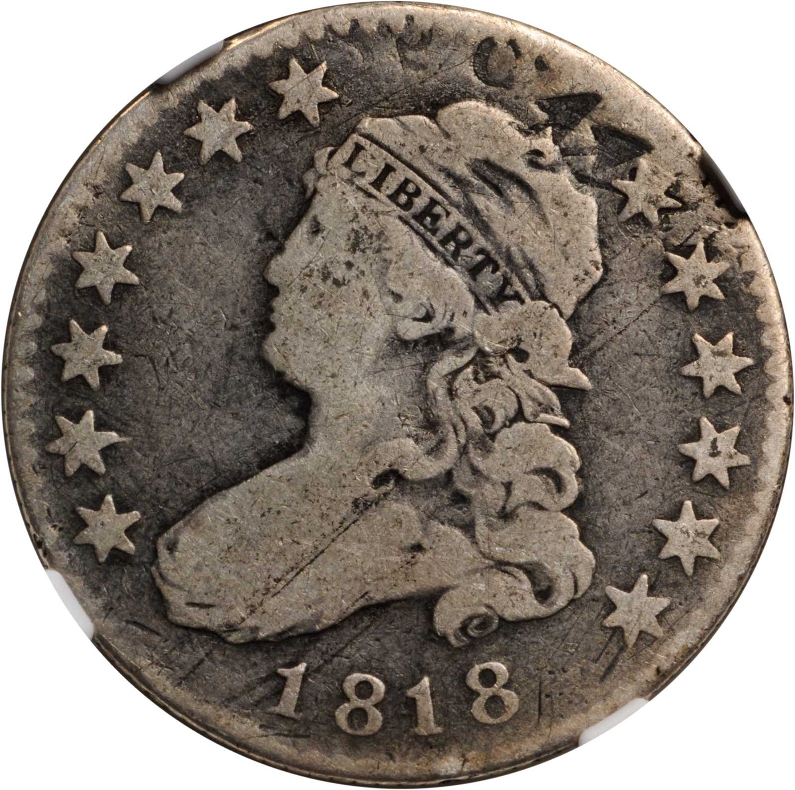 1818 Capped Bust Quarter. B-9. Rarity-5-. Die State a. VG-8 (NGC).