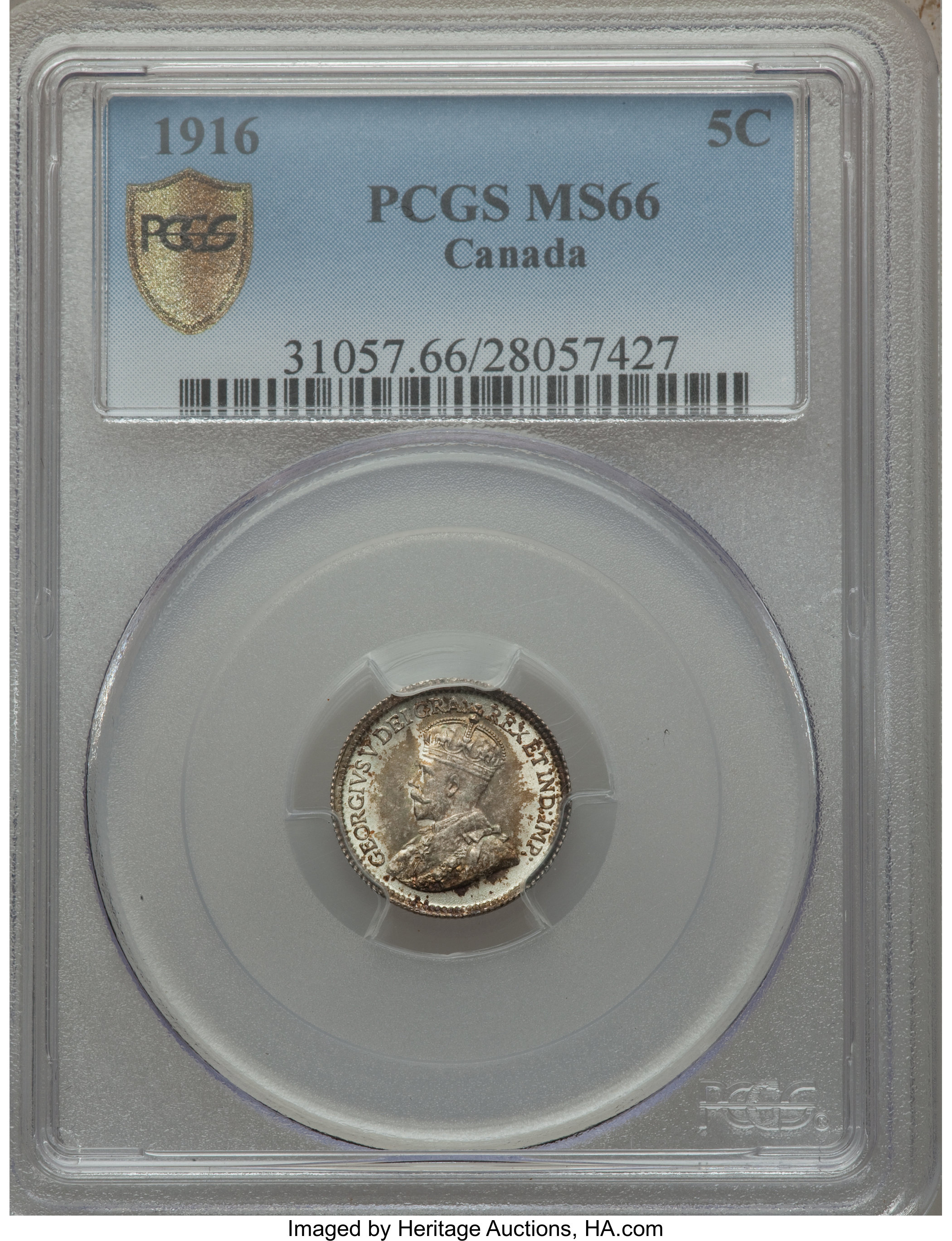 Canada: George V 5 Cents 1916 MS66 PCGS,...