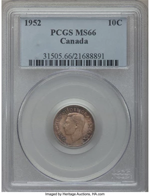 image for: Canada: George VI 10 Cents 1952, ...