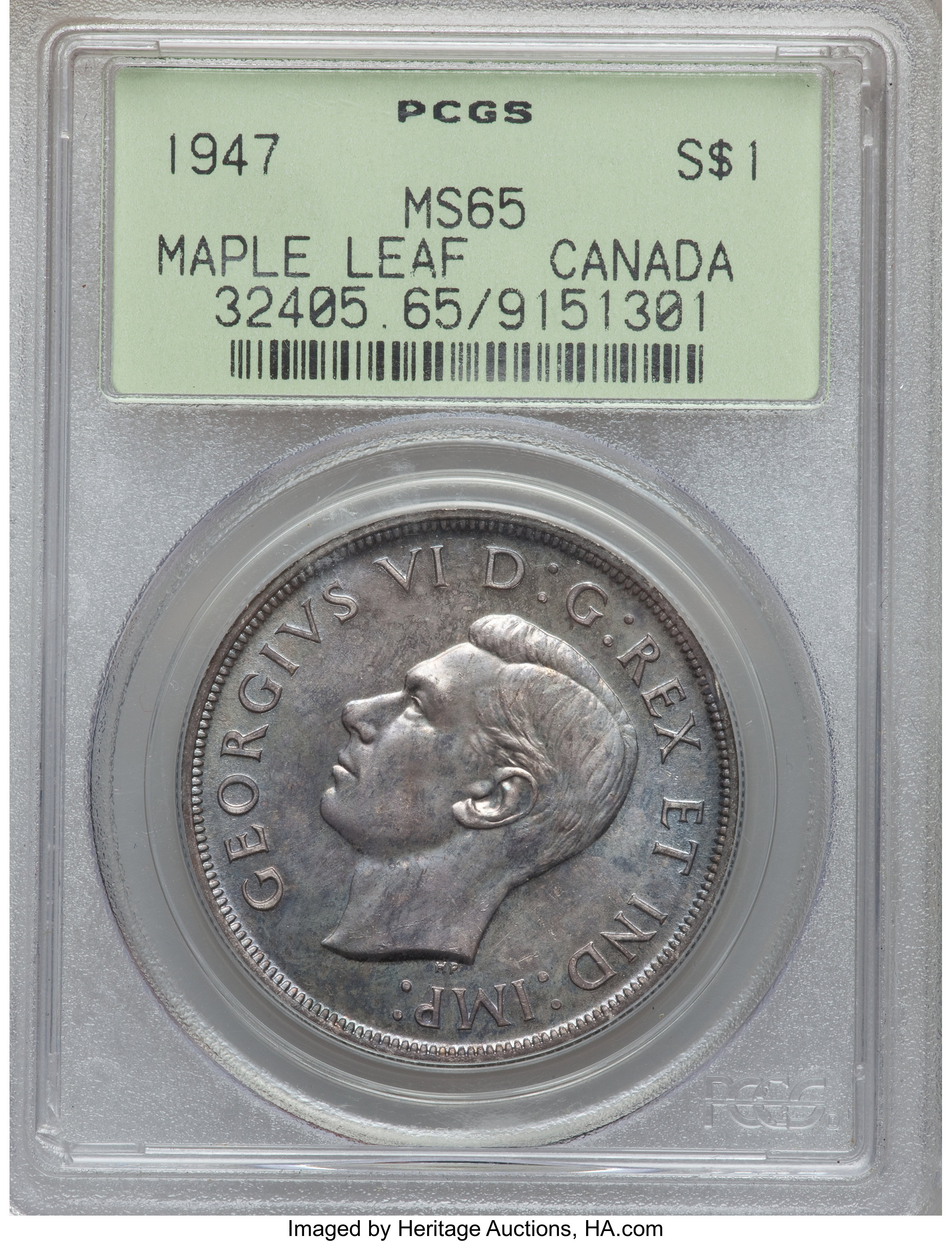 1947 S$1 Maple Leaf MS (KM-37) MS65 thumbnail 2