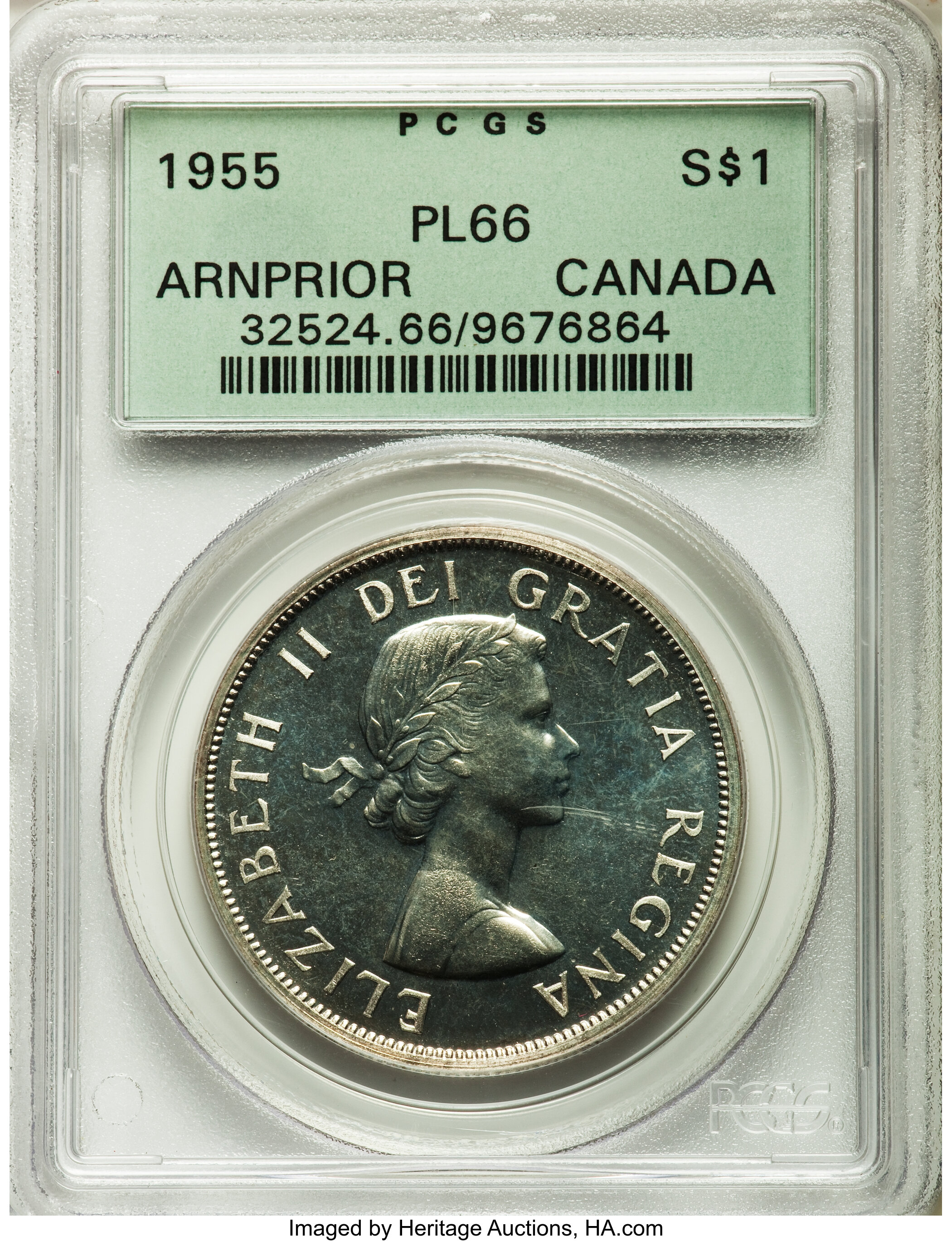 Canada: Elizabeth II Prooflike Dollar 1955 Arnprior PL66 PCGS,...
