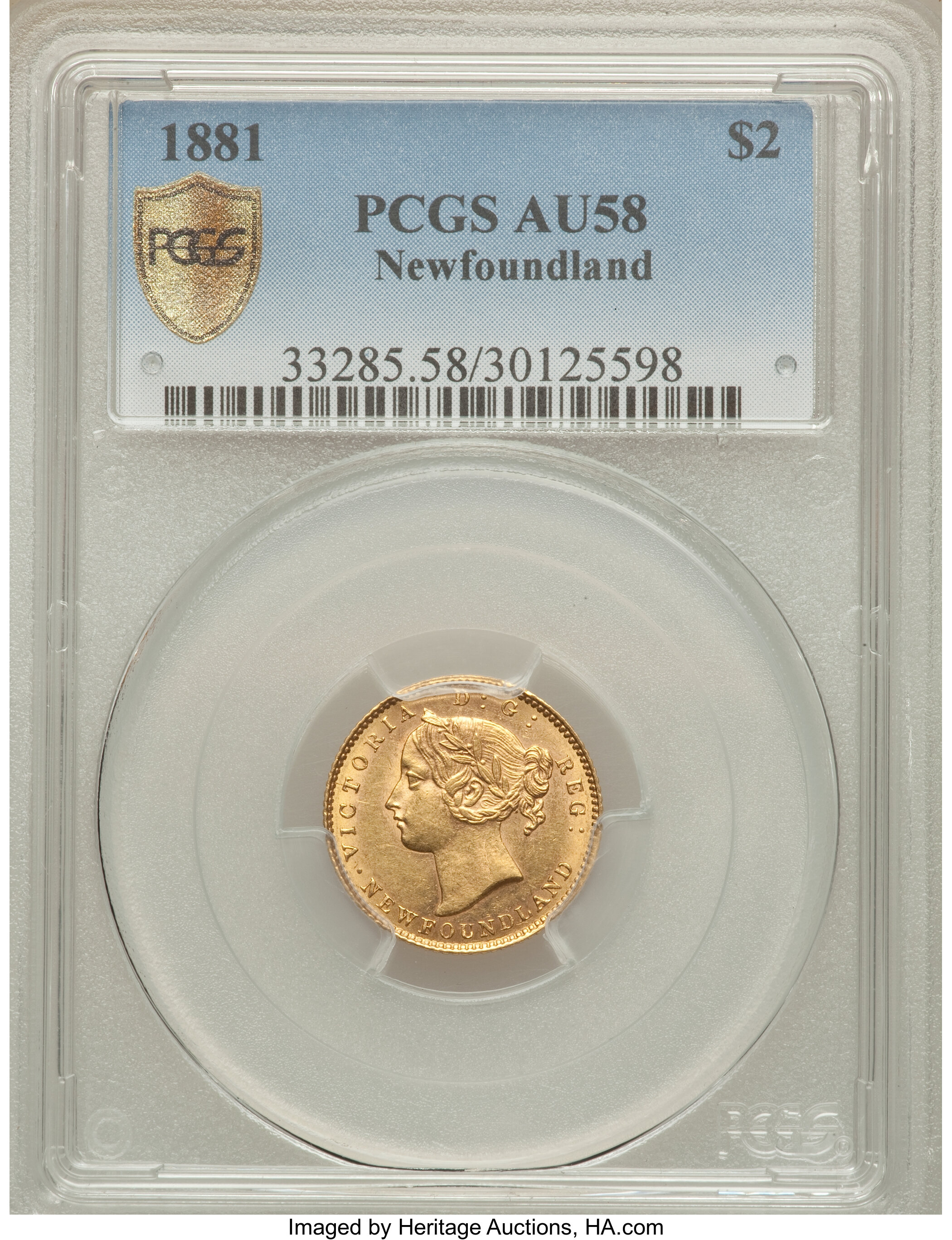 Canada: Newfoundland. Victoria gold 2 Dollars 1881 AU58 PCGS,...