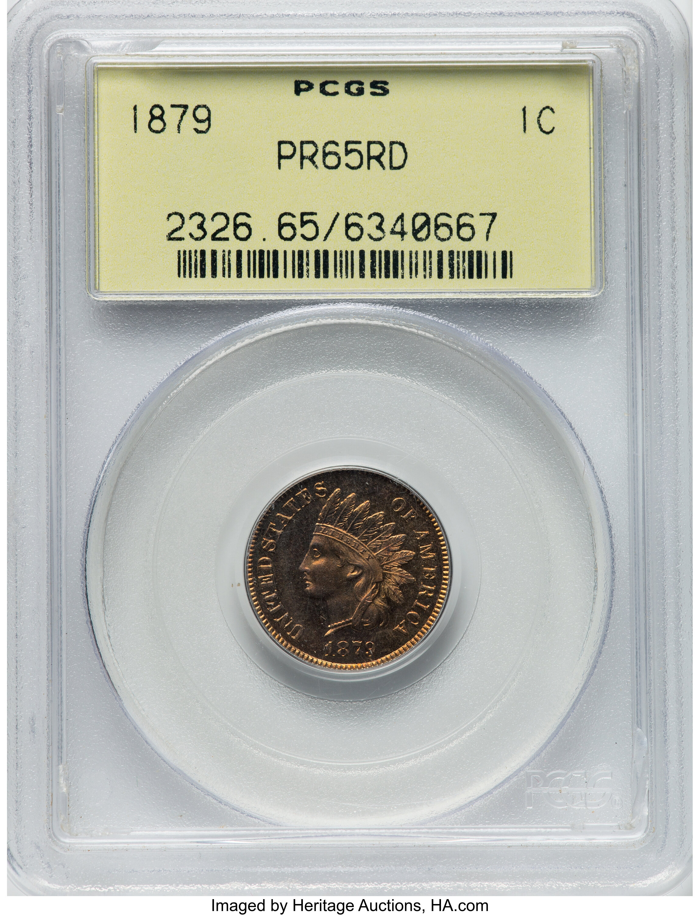 1879 1C PR65 Red PCGS. PCGS Population: (41/41). NGC Census: (16/23). CDN: $925 Whsle. Bid for NGC/PCGS PR65. Mintage 3,2...