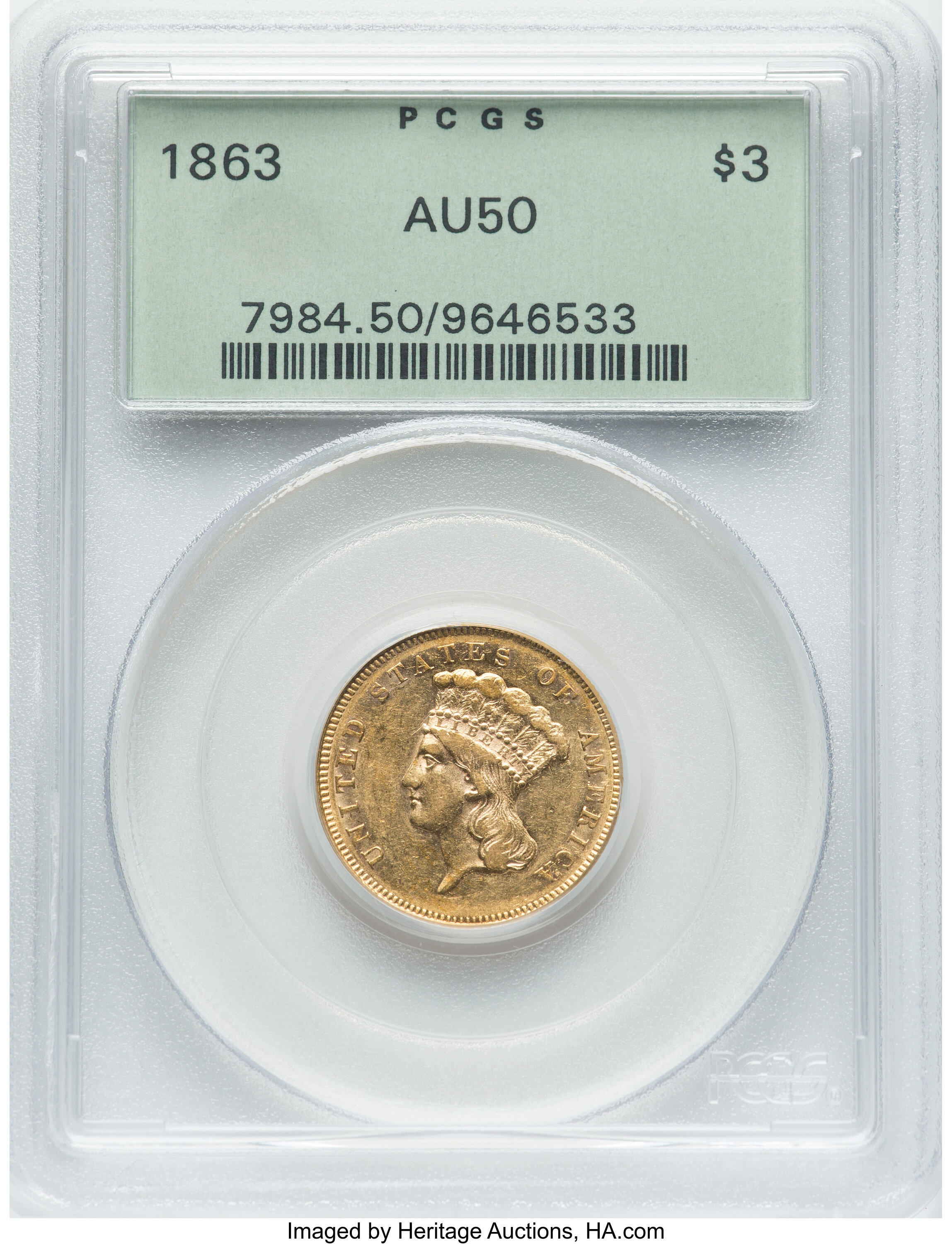 1863 $3 AU55 thumbnail 12