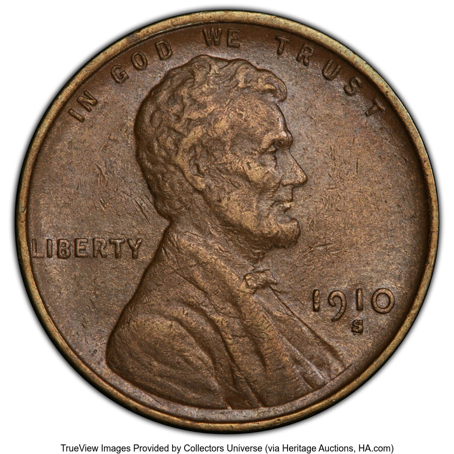 1910-S/S 1C Repunch Mintmark, FS-501, AU50 PCGS. PCGS Population: (4/9 and 0/0+). NGC Census: (0/3 and 0/0+). AU50....