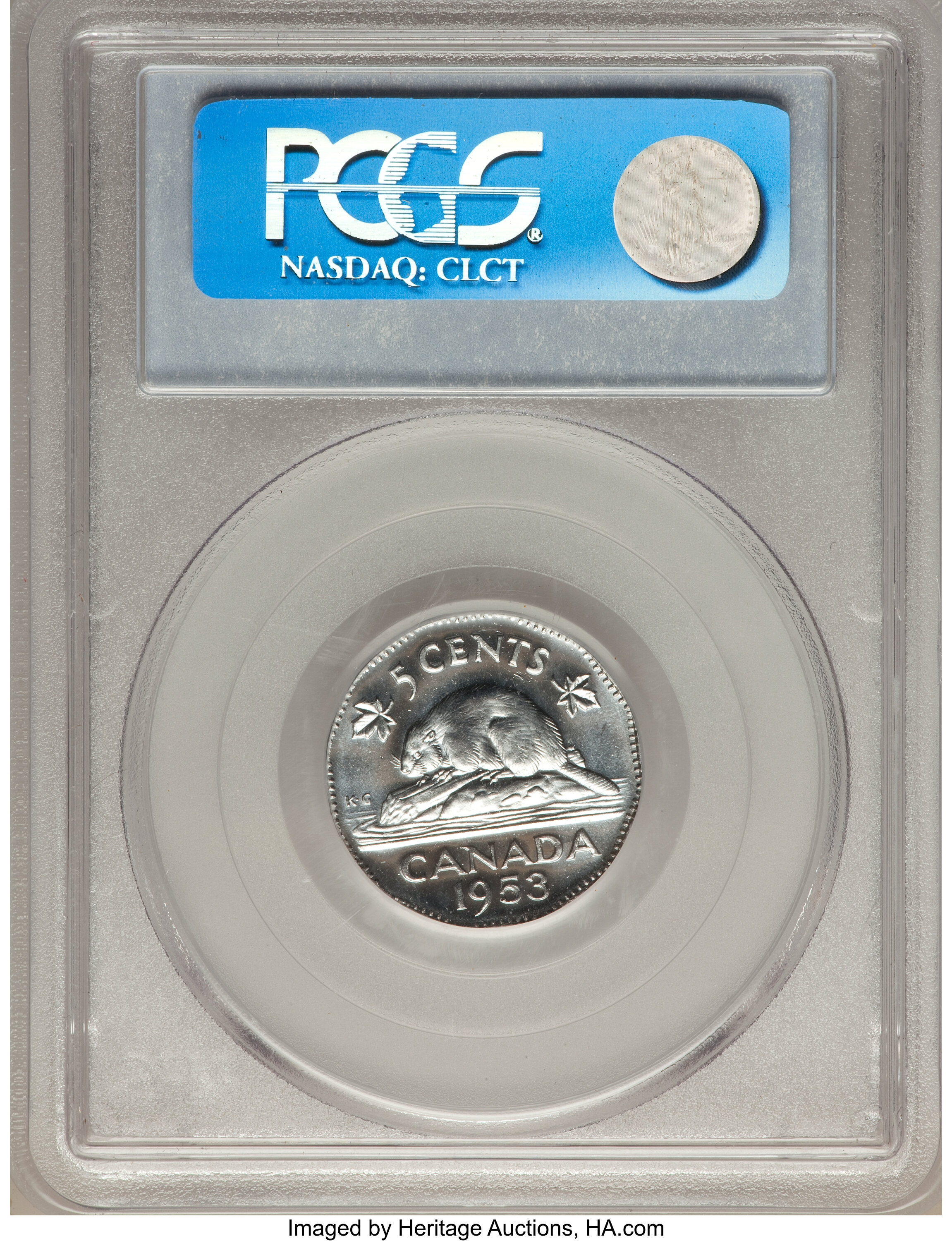 1953 5c Beaver, No Strap, Far Leaf VG10 thumbnail 5